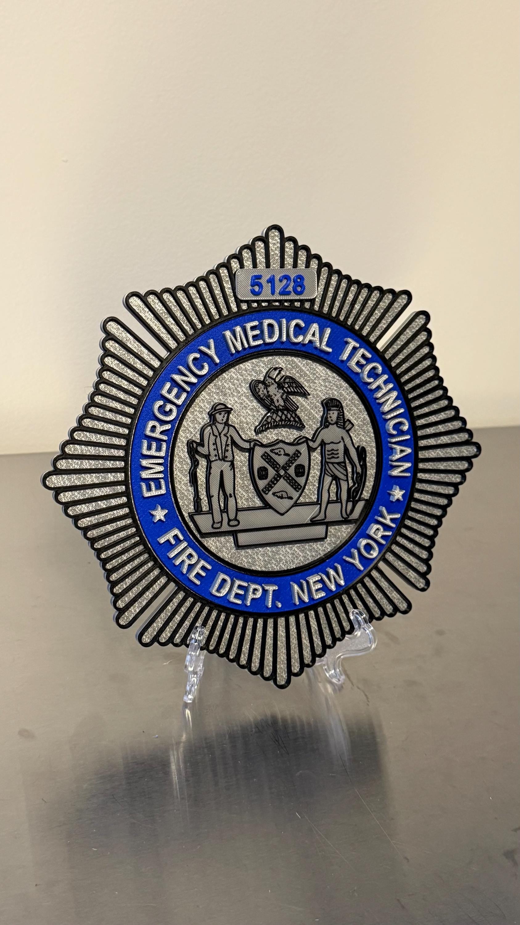 FDNY EMT & Paramedic Badge Plaque: 3D Embossed First Responder Wall Art NYCEMS