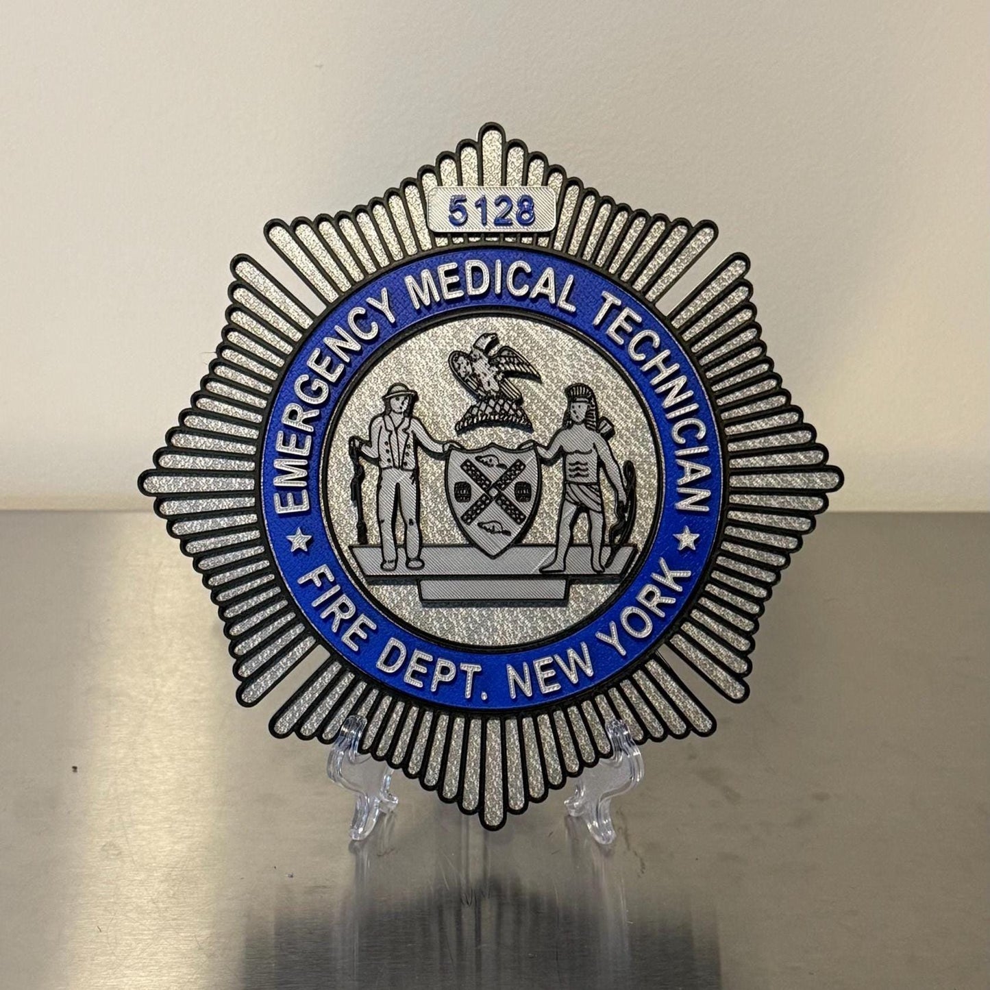 FDNY EMT & Paramedic Badge Plaque: 3D Embossed First Responder Wall Art NYCEMS