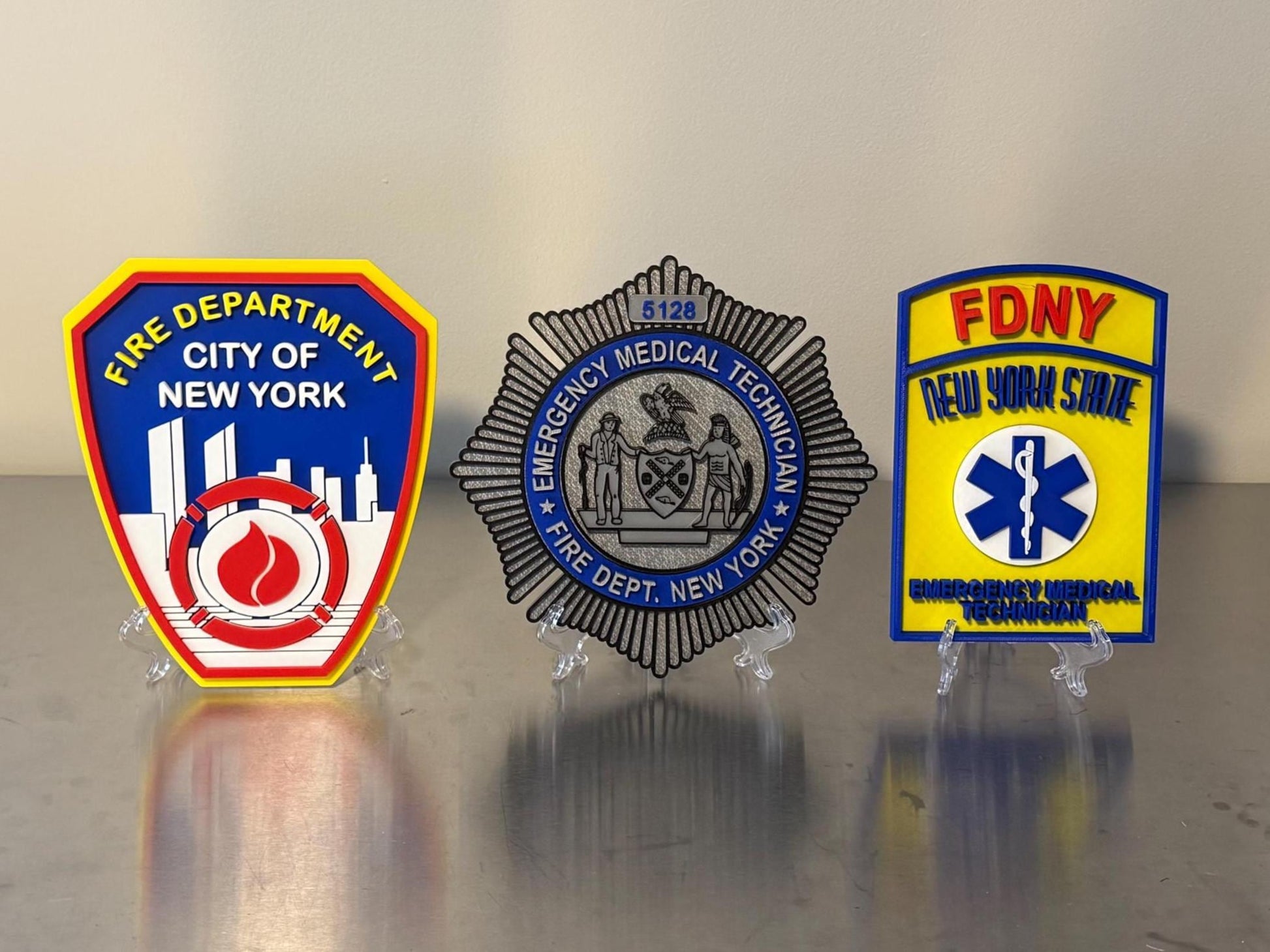 FDNY EMT & Paramedic Badge Plaque: 3D Embossed First Responder Wall Art NYCEMS