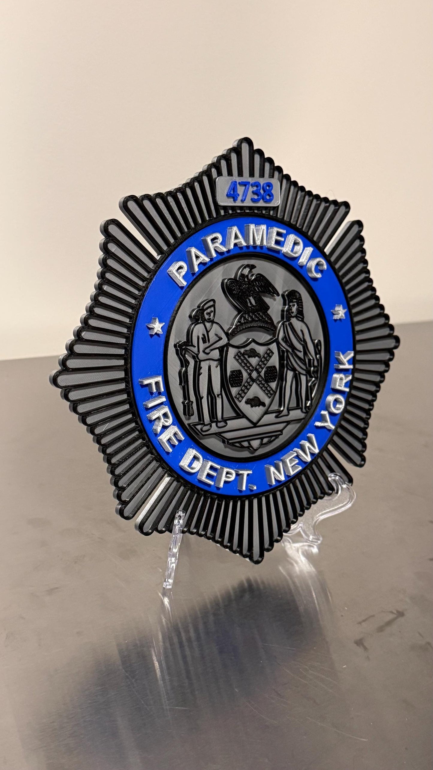 FDNY EMT & Paramedic Badge Plaque: 3D Embossed First Responder Wall Art NYCEMS