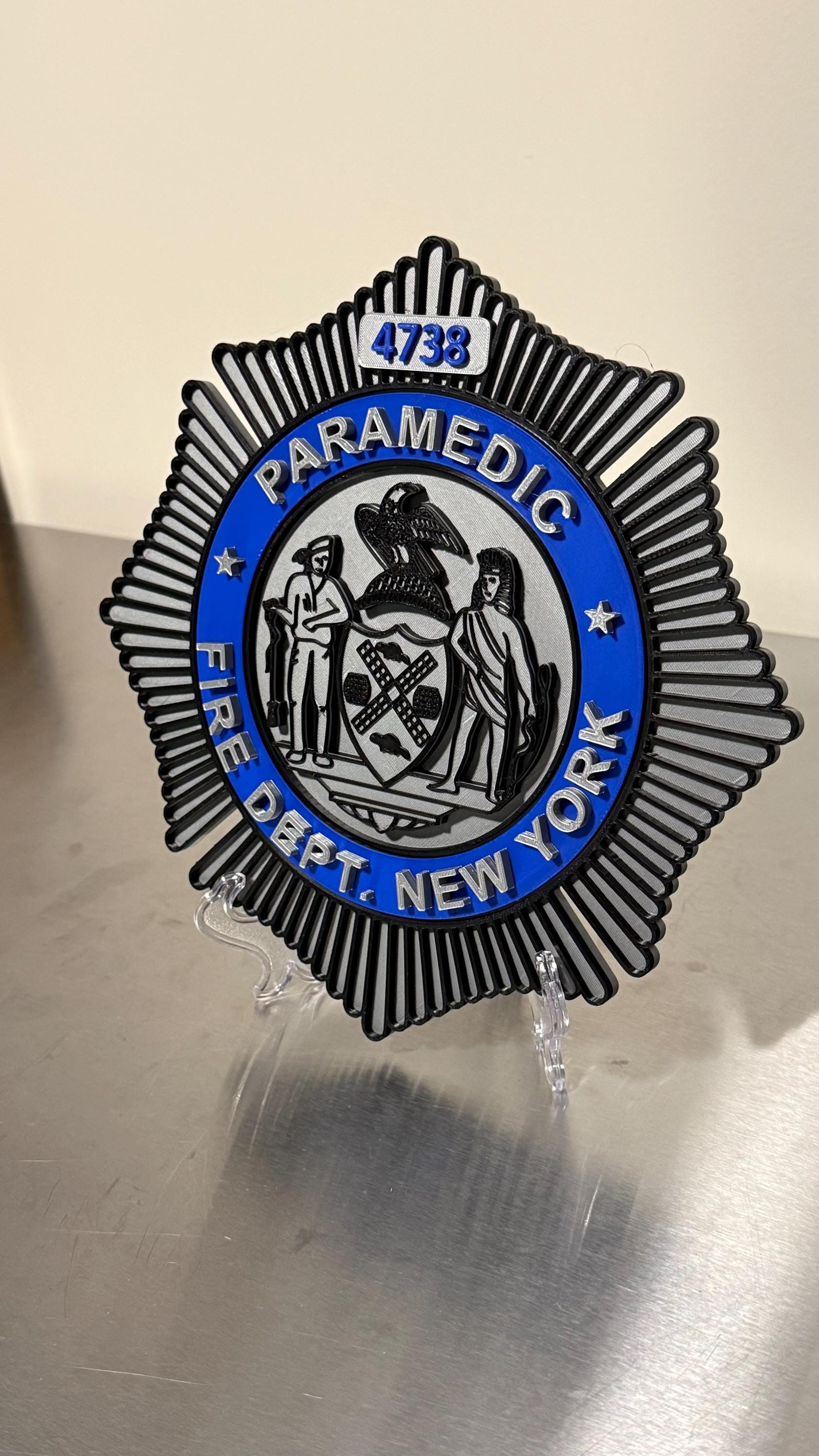 FDNY EMT & Paramedic Badge Plaque: 3D Embossed First Responder Wall Art NYCEMS