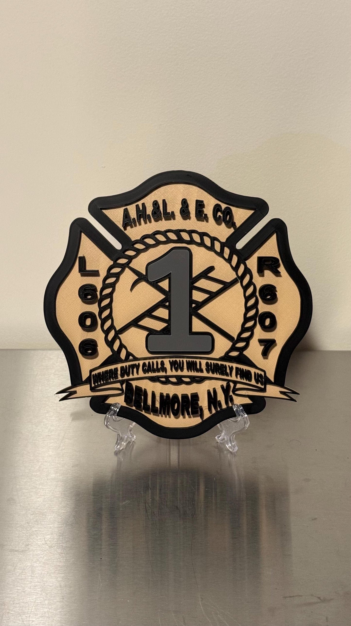 Bellmore NY Fire Department 3D Embossed Plaque: Firefighter Gift New York