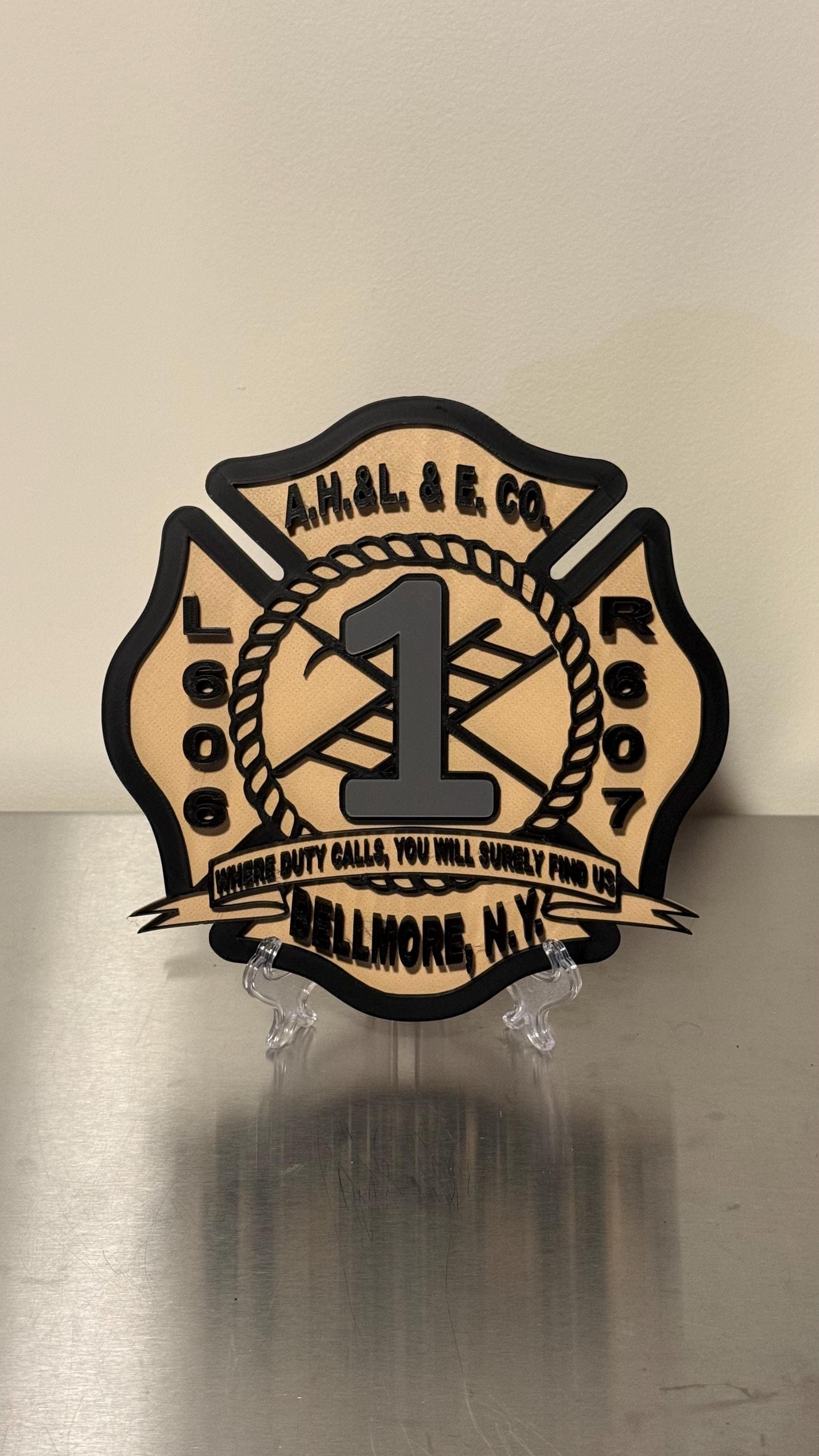 Bellmore NY Fire Department 3D Embossed Plaque: Firefighter Gift New York