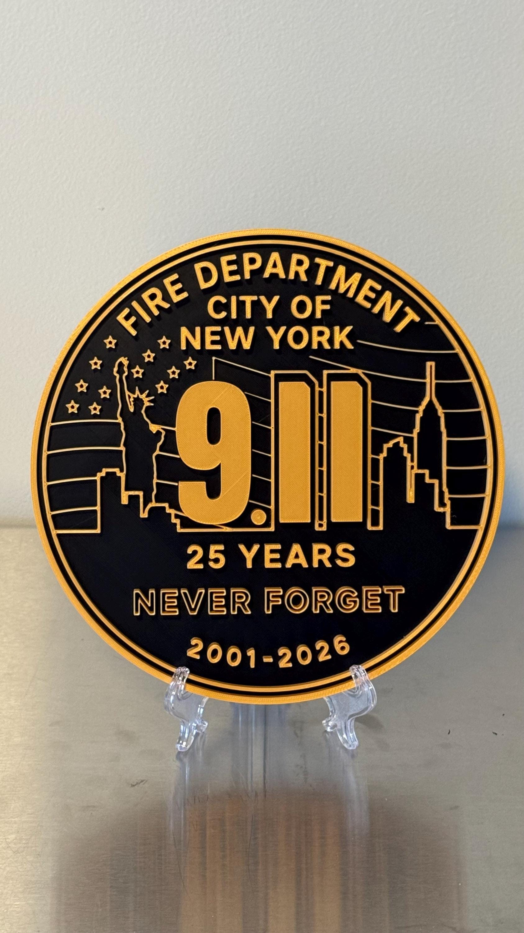 FDNY 9/11 25 Years Embossed Plaque: Firefighter Gift, NYC Wall Decor