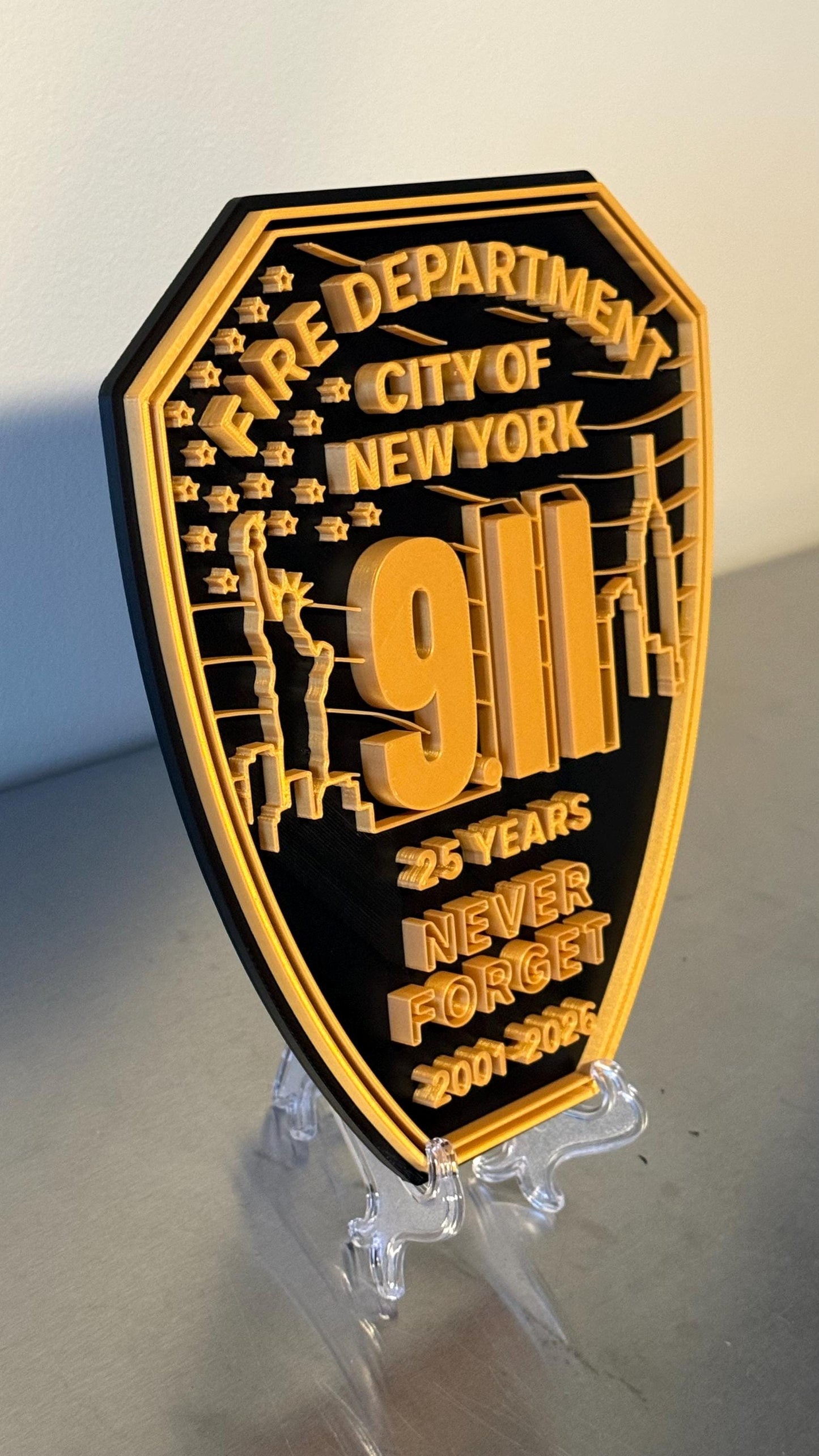 FDNY 9/11 25 Years Embossed Plaque: Firefighter Gift, NYC Wall Decor