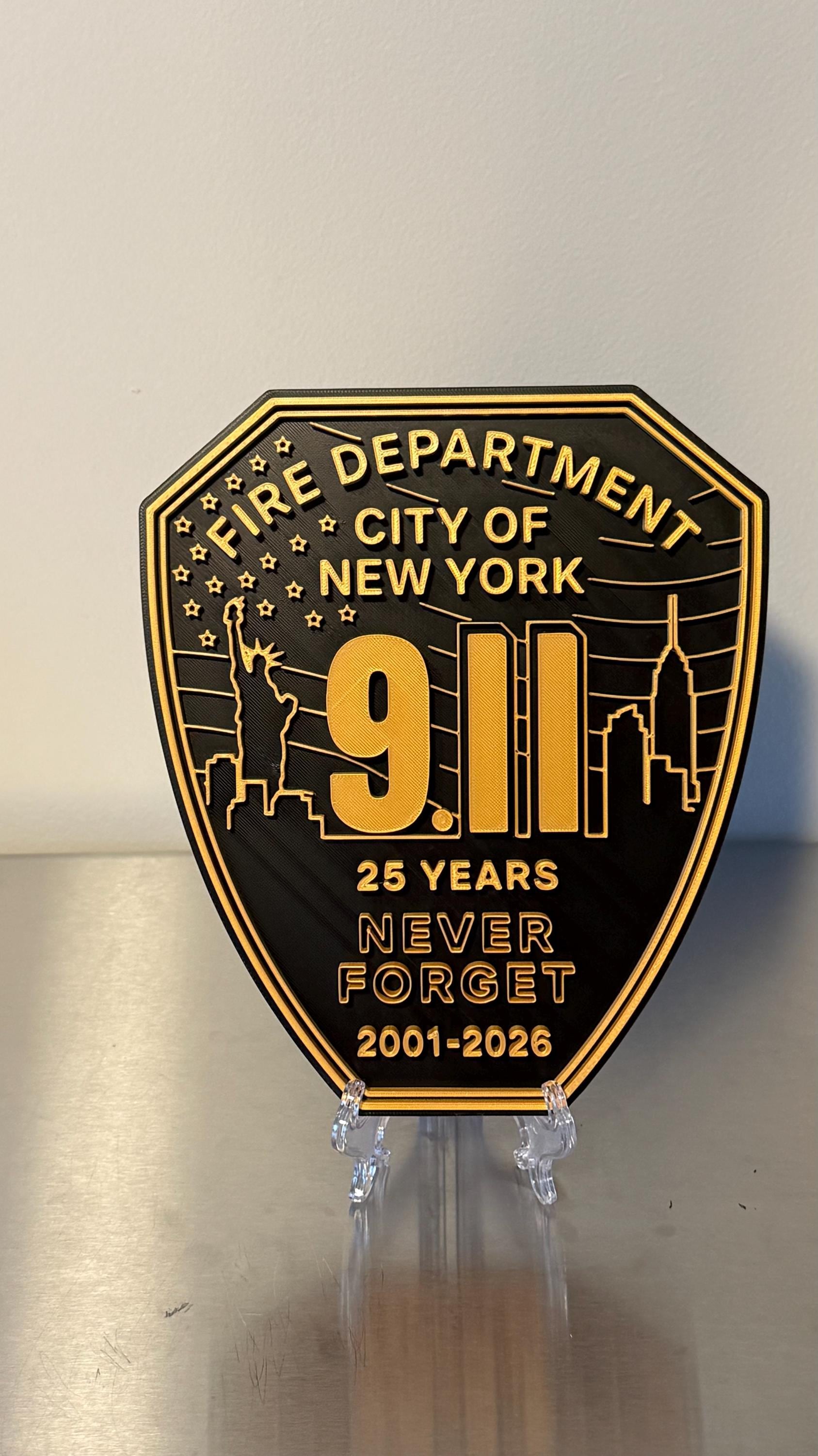 FDNY 9/11 25 Years Embossed Plaque: Firefighter Gift, NYC Wall Decor