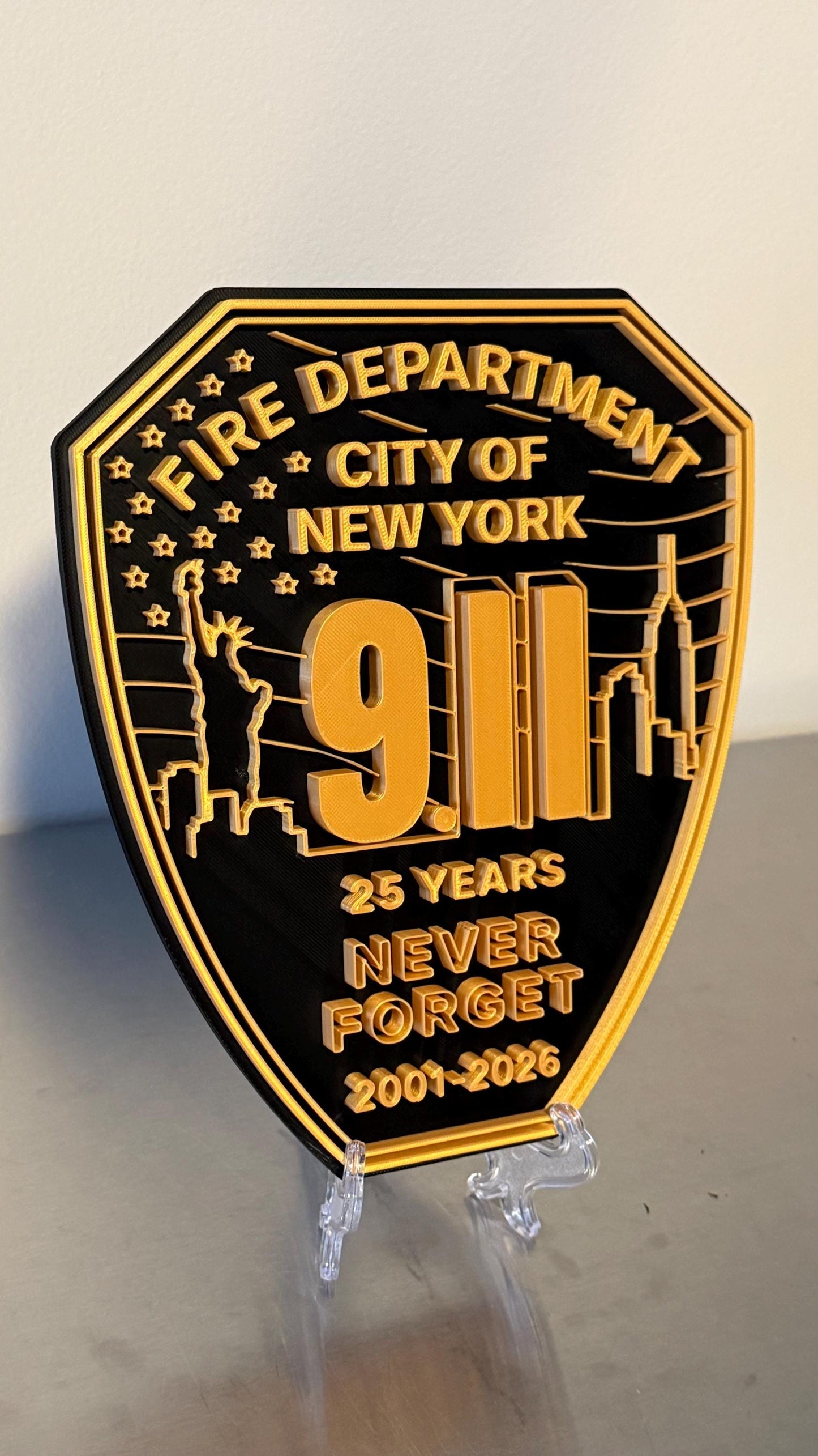 FDNY 9/11 25 Years Embossed Plaque: Firefighter Gift, NYC Wall Decor