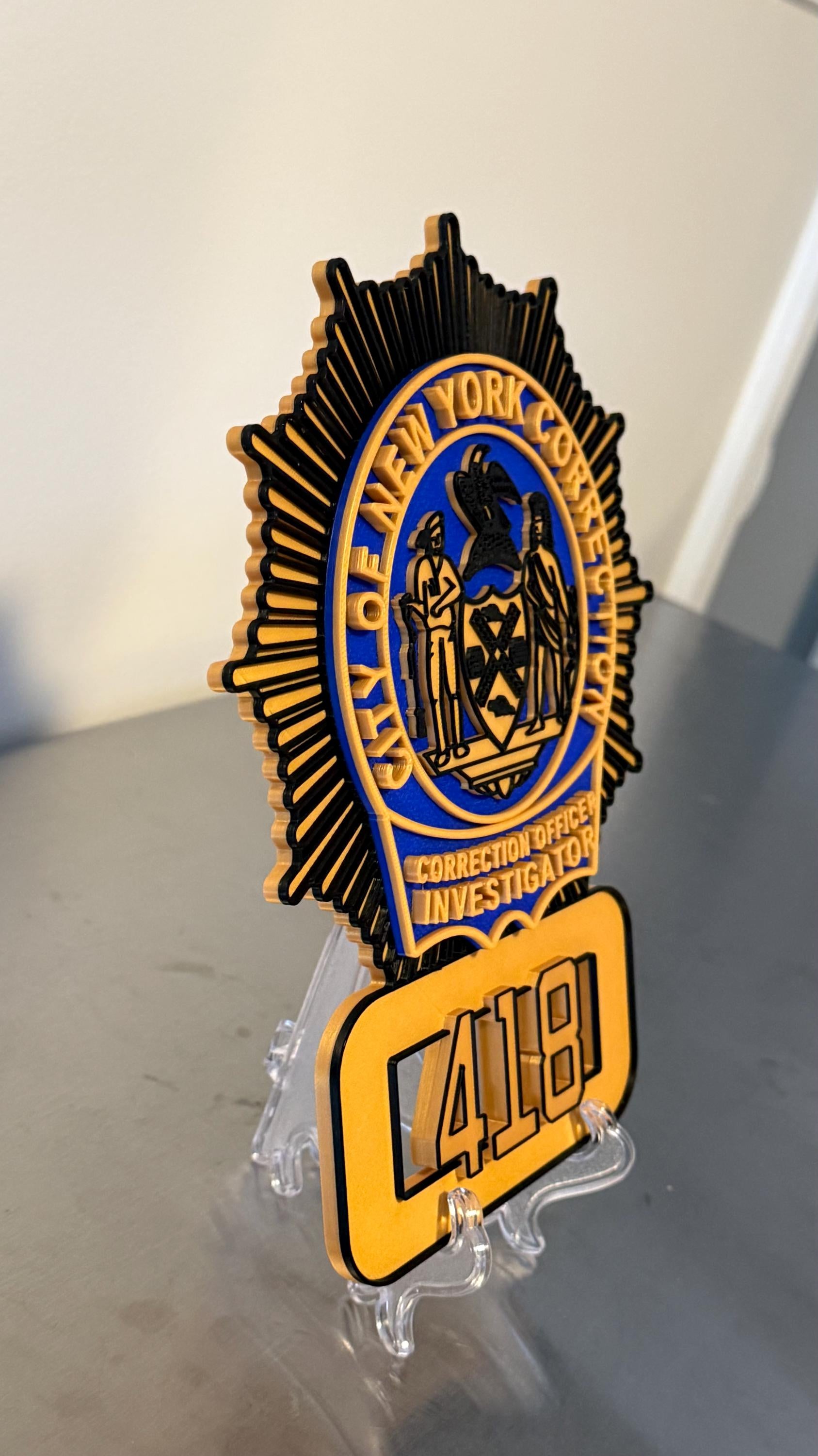 NYC Corrections Officer Investigator Shield 3D Display Plaque NY New York
