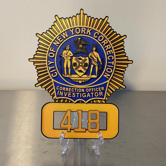 NYC Corrections Officer Investigator Shield 3D Display Plaque NY New York
