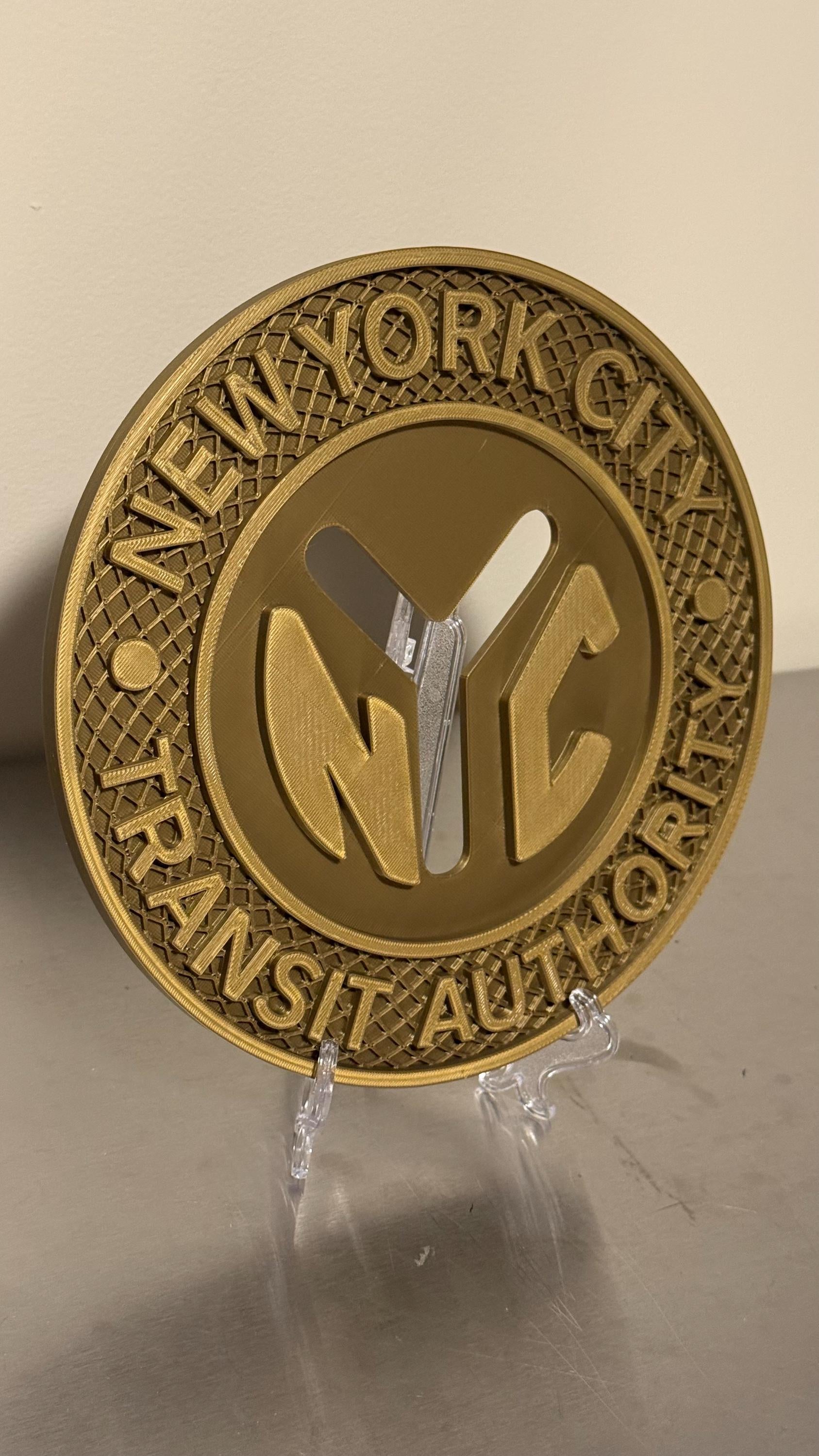 NYC Transit Token Plaque, Embossed 3D Design (9-Inch Wall or Shelf Display) New York