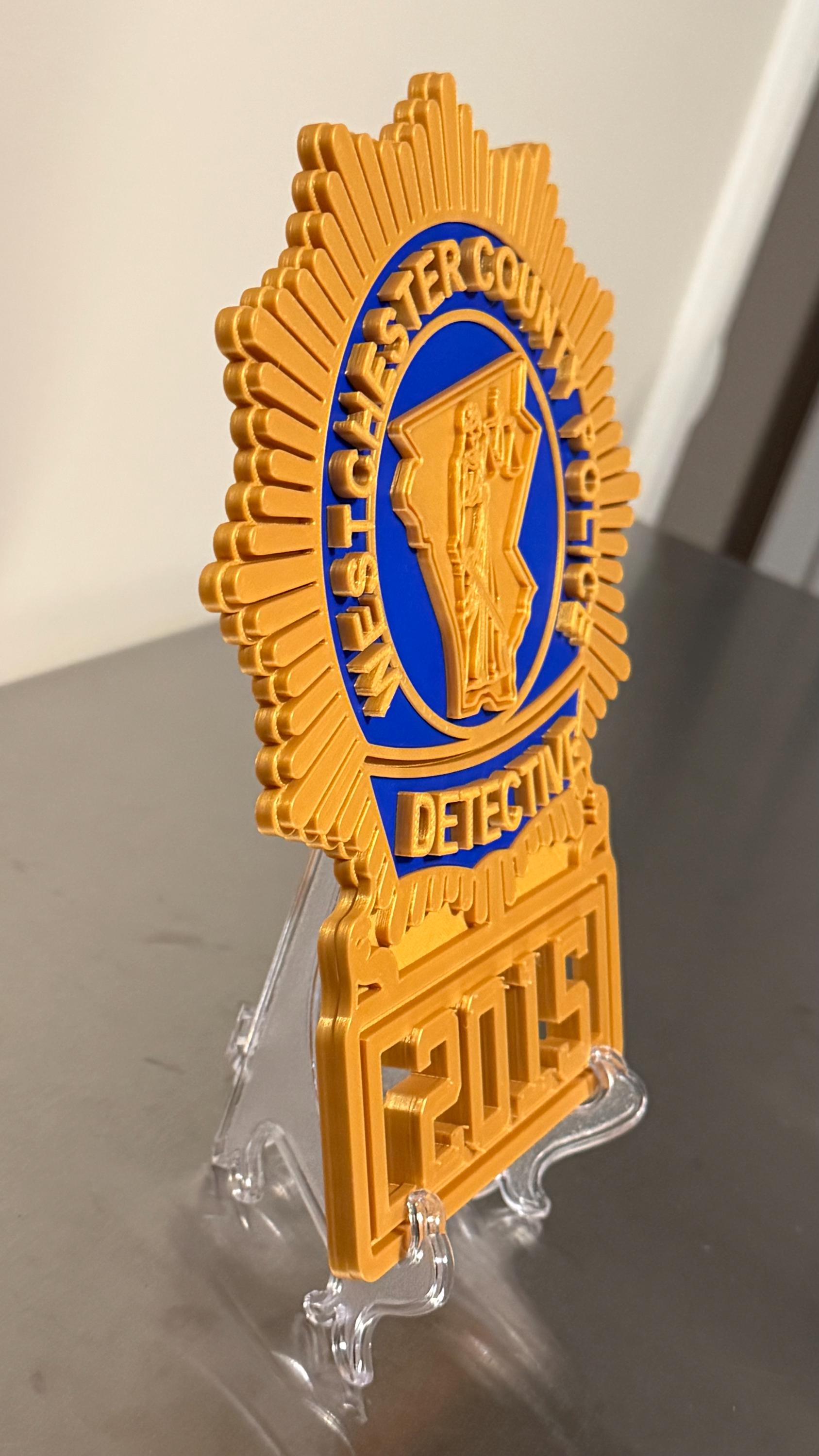 Westchester County Police Detective Shield: 3D First Responder Plaque New York