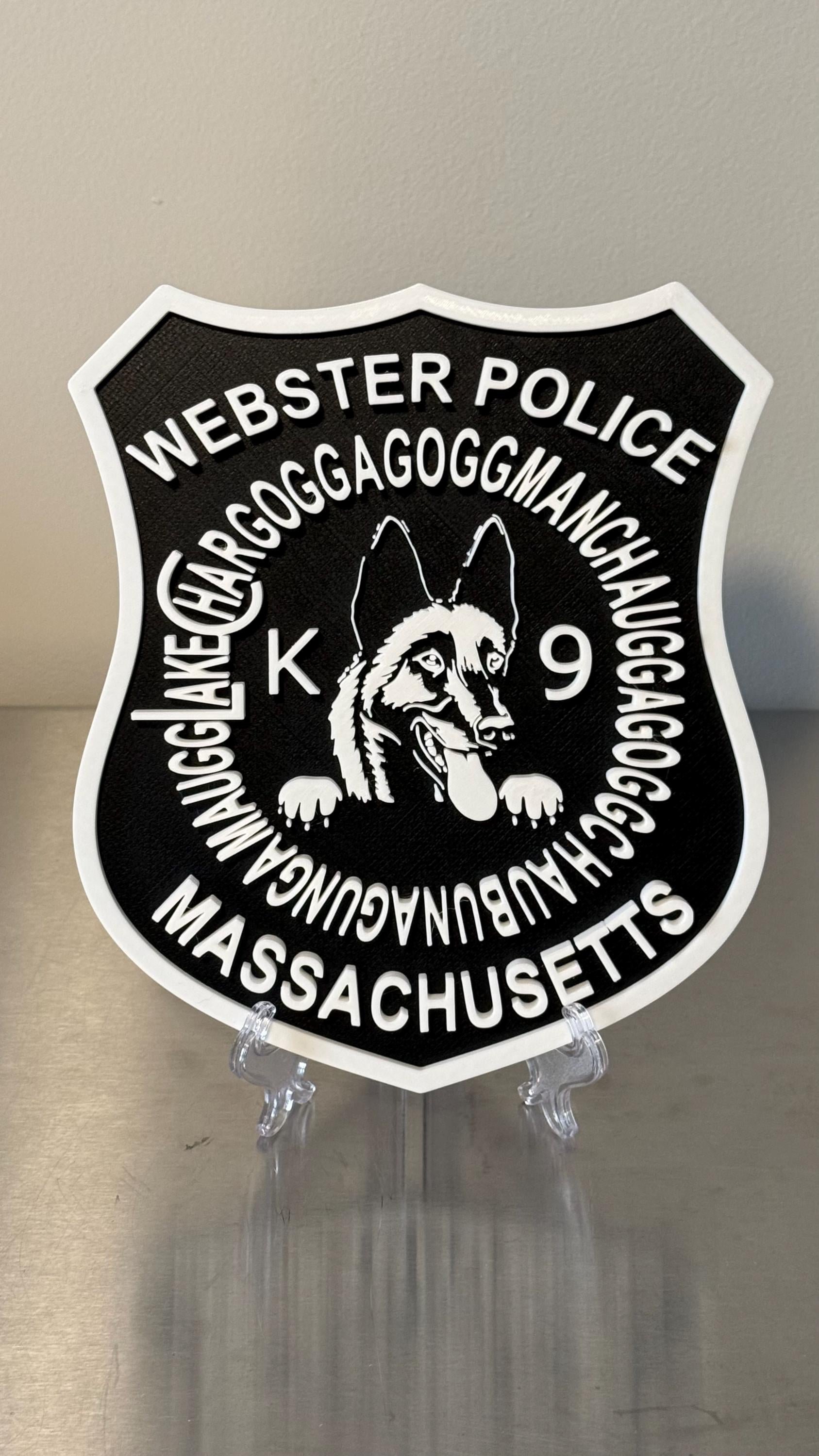 Webster Police K9 Plaque, 3D Embossed Wall Art (Massachusetts First Responder) Massachusetts