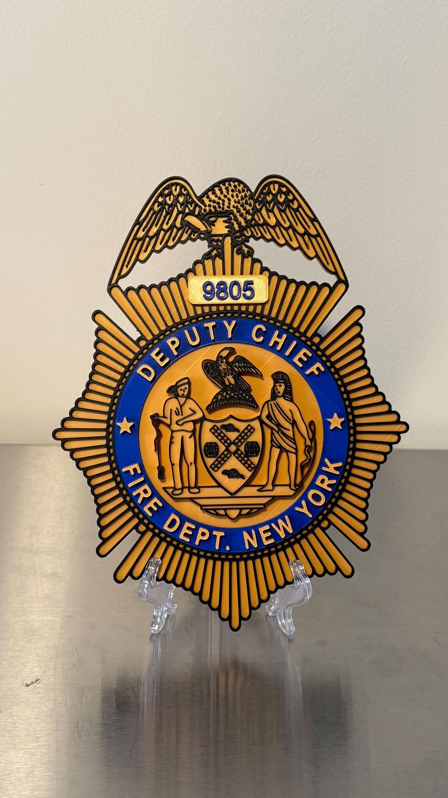 FDNY Officer Badge Plaque: 3D First Responder Wall Art NY Display Plaque