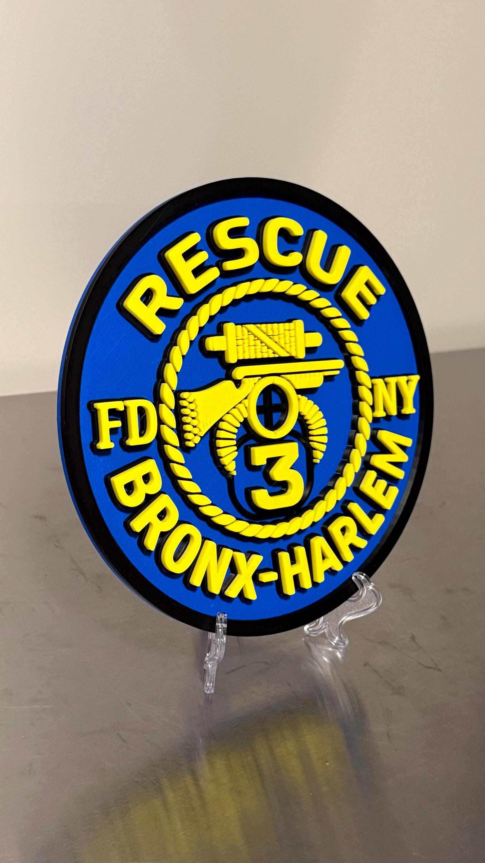FDNY RESCUE 2, 3, 4 3D Embossed Display Plaque 9" Firefighter Gift, First Responder Firehouse