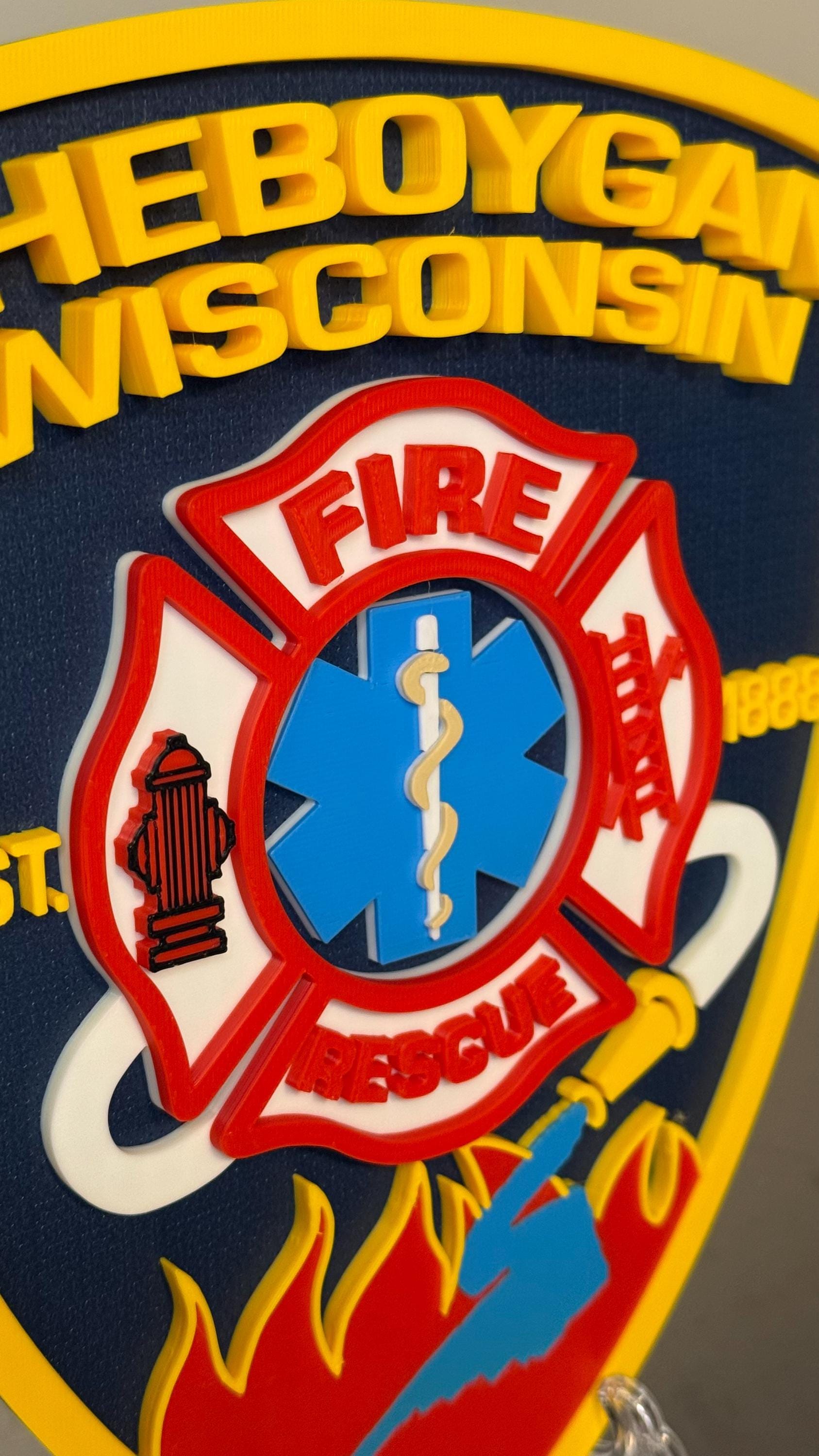 Sheboygan Fire Rescue 3D Plaque - First Responder Wall Art Wisconsin