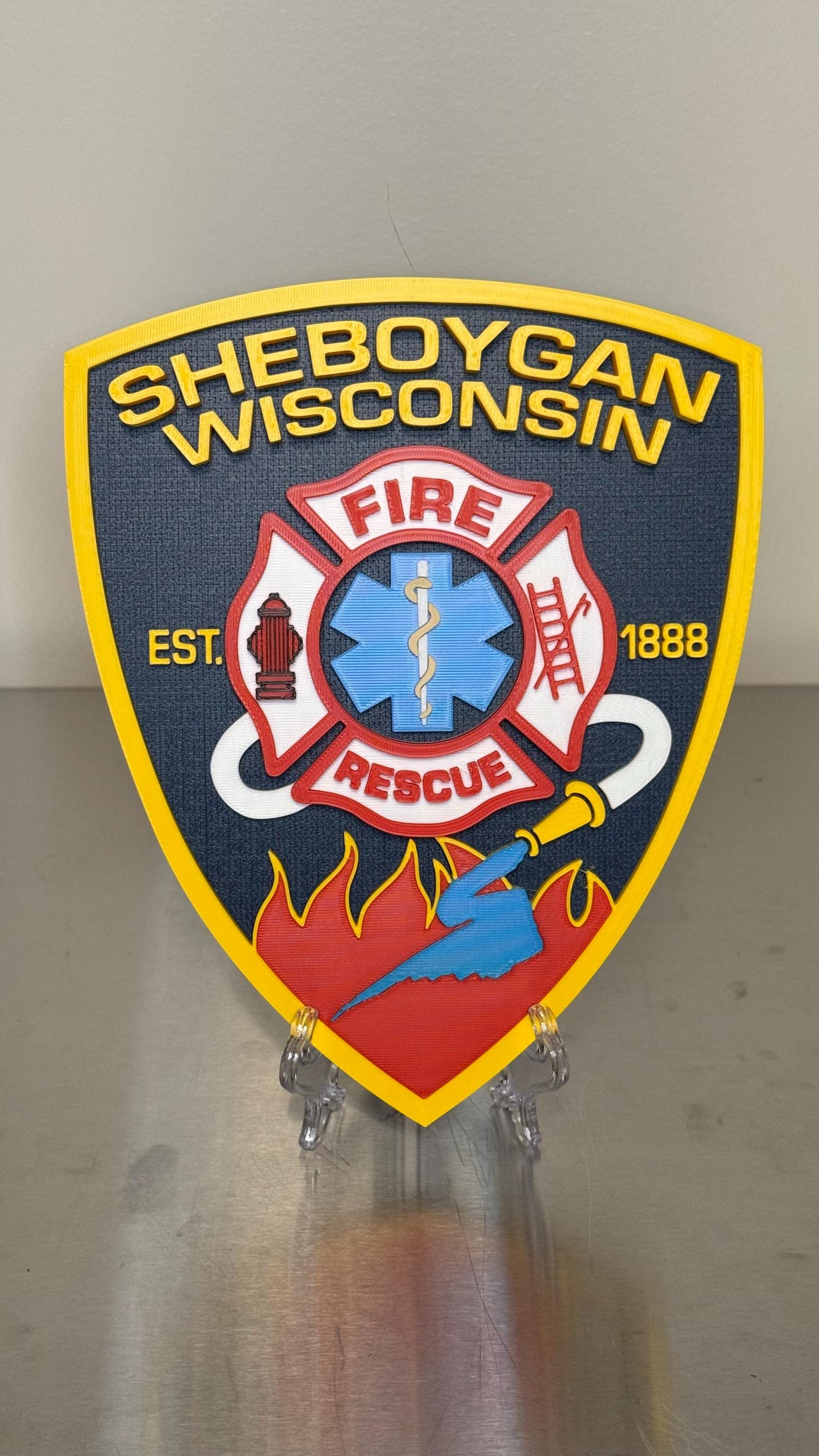Sheboygan Fire Rescue 3D Plaque - First Responder Wall Art Wisconsin