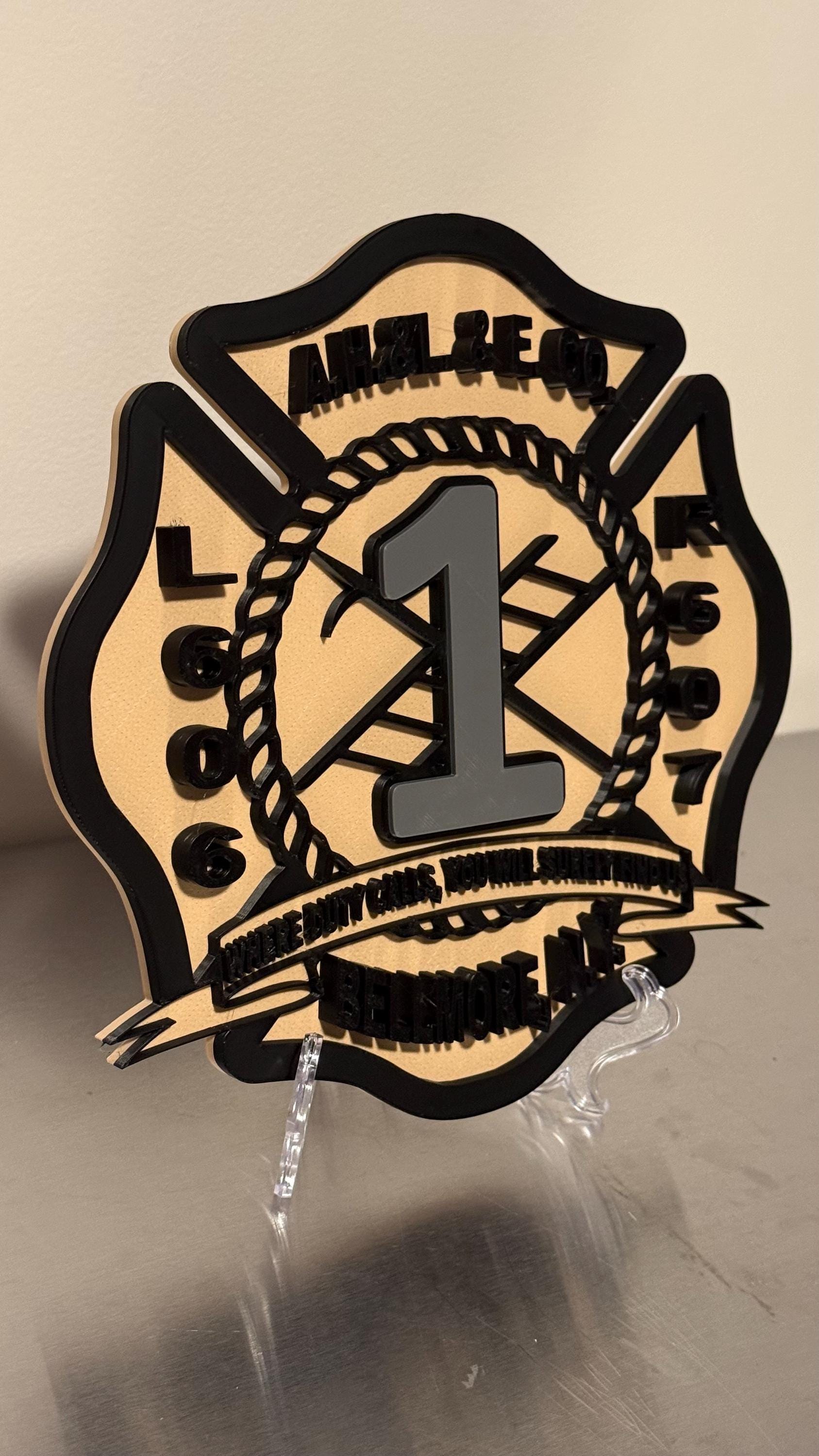 Bellmore NY Fire Department 3D Embossed Plaque: Firefighter Gift New York