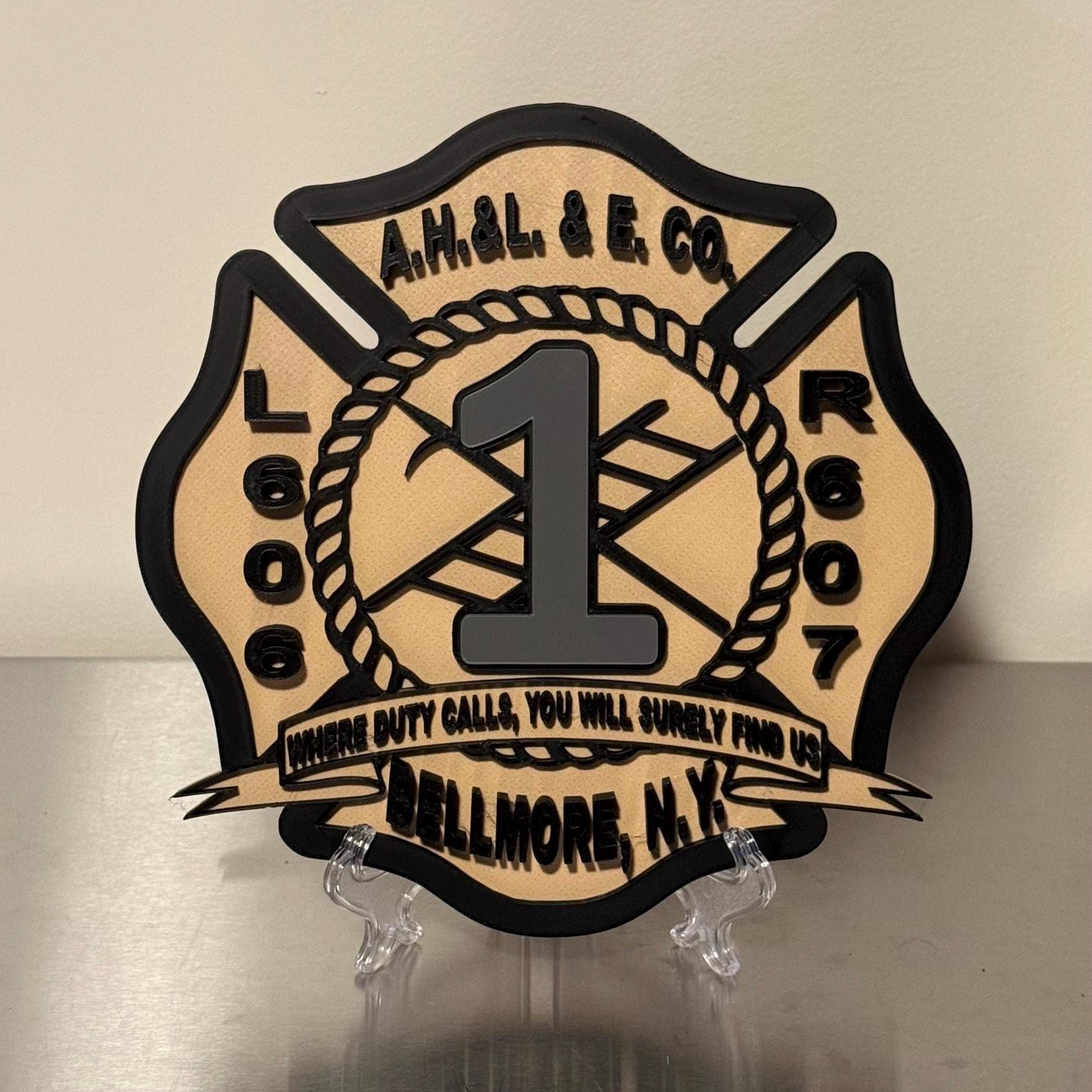 Bellmore NY Fire Department 3D Embossed Plaque: Firefighter Gift New York