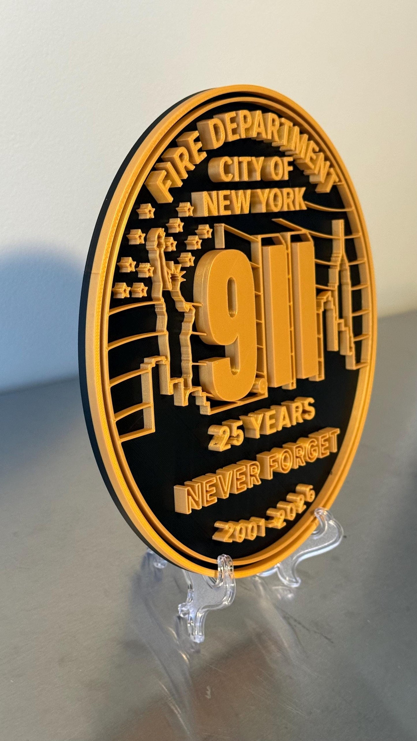 FDNY 9/11 25 Years Embossed Plaque: Firefighter Gift, NYC Wall Decor