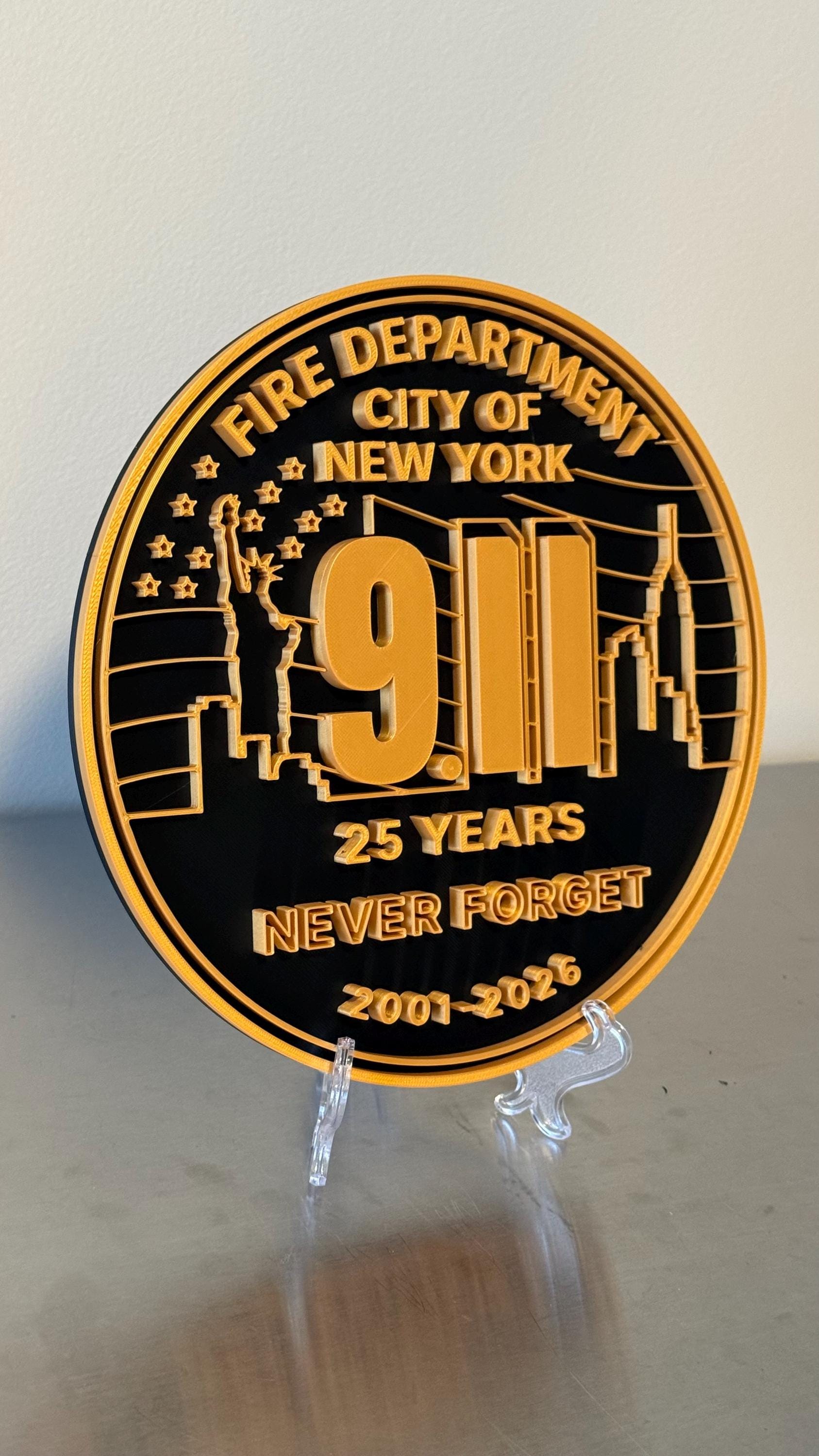 FDNY 9/11 25 Years Embossed Plaque: Firefighter Gift, NYC Wall Decor