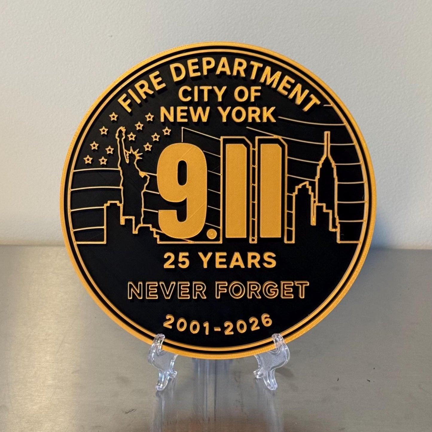 FDNY 9/11 25 Years Embossed Plaque: Firefighter Gift, NYC Wall Decor