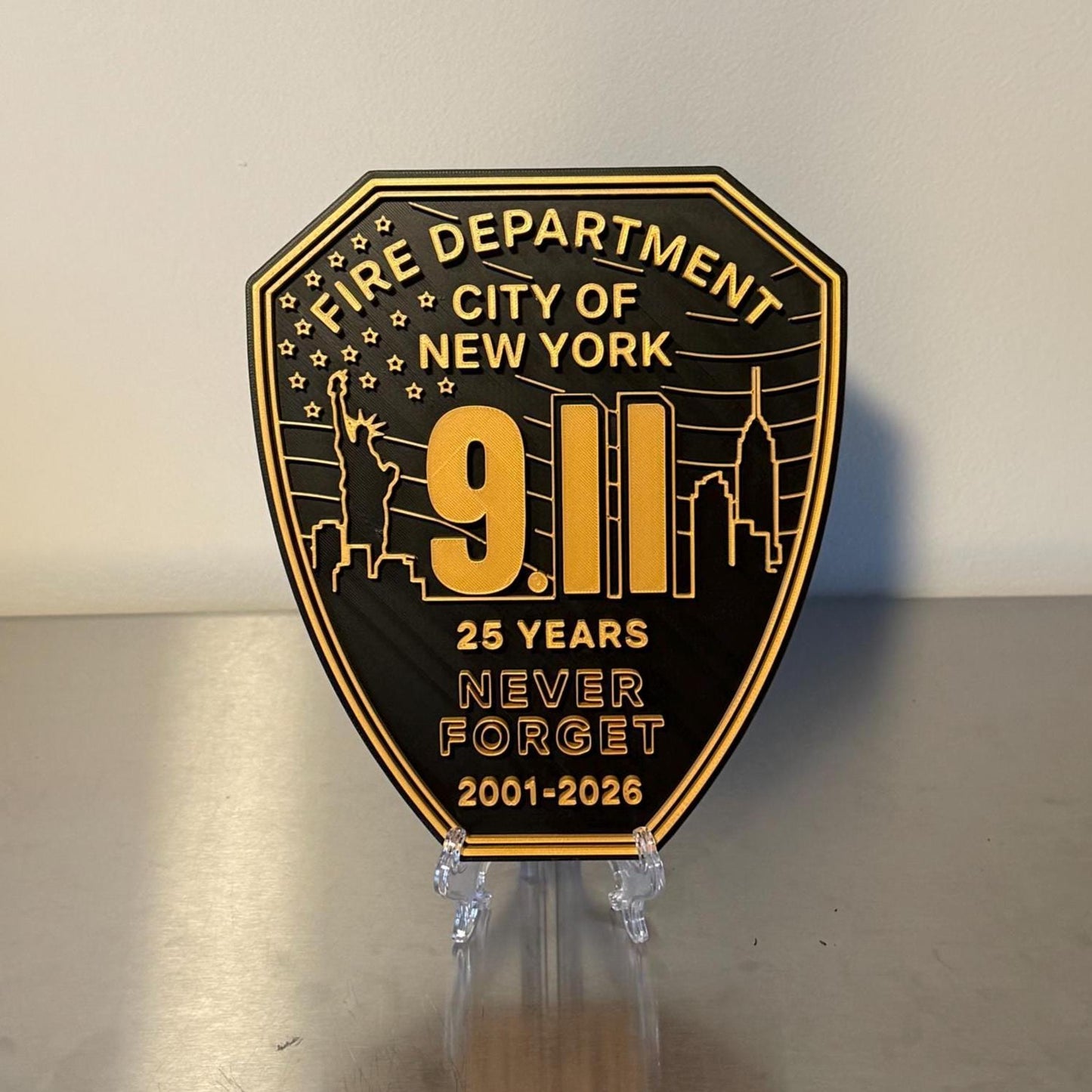 FDNY 9/11 25 Years Embossed Plaque: Firefighter Gift, NYC Wall Decor