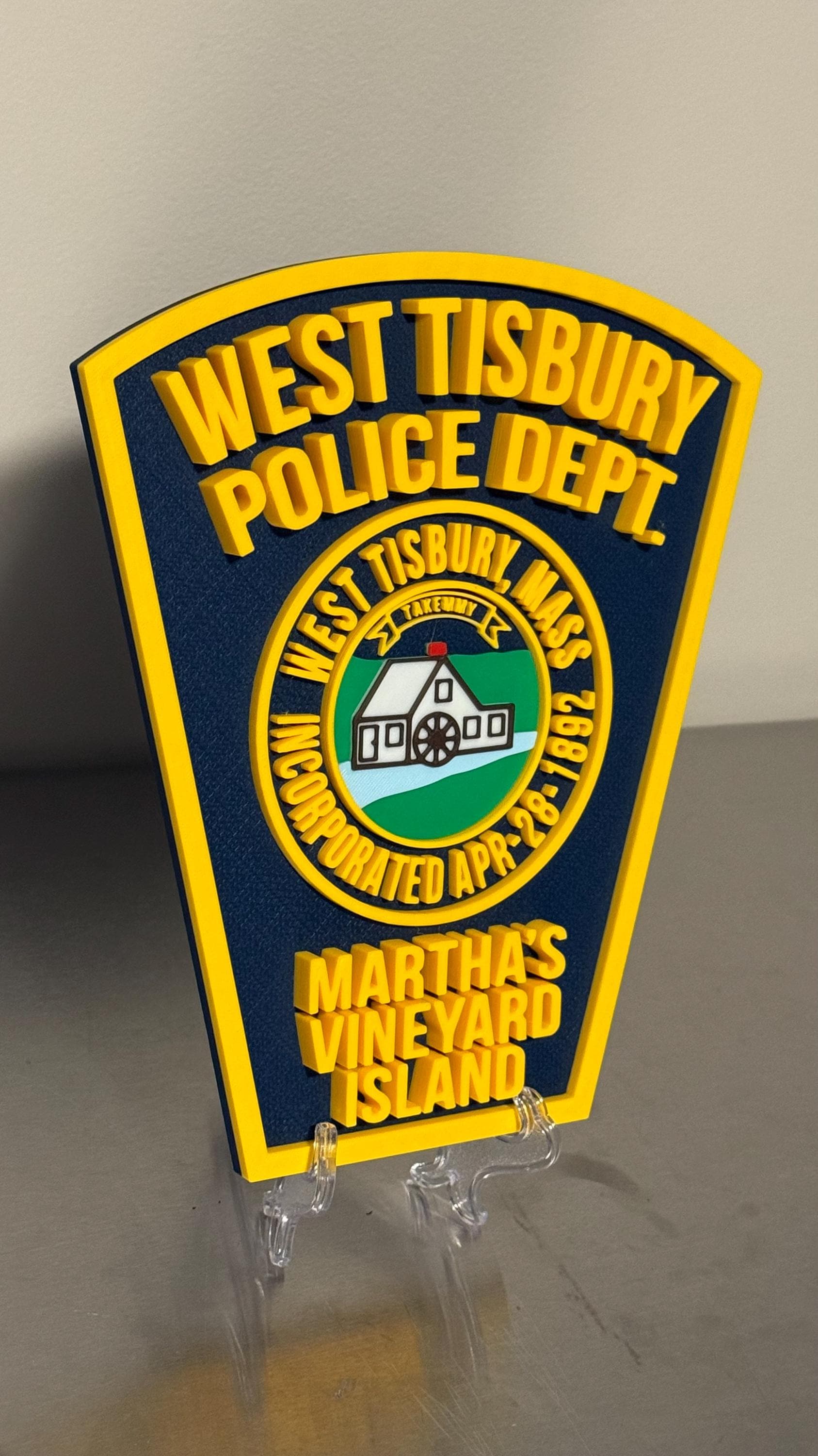 West Tisbury Police Martha's Vineyard Island 3D Plaque: First Responder Wall Art Massachusetts
