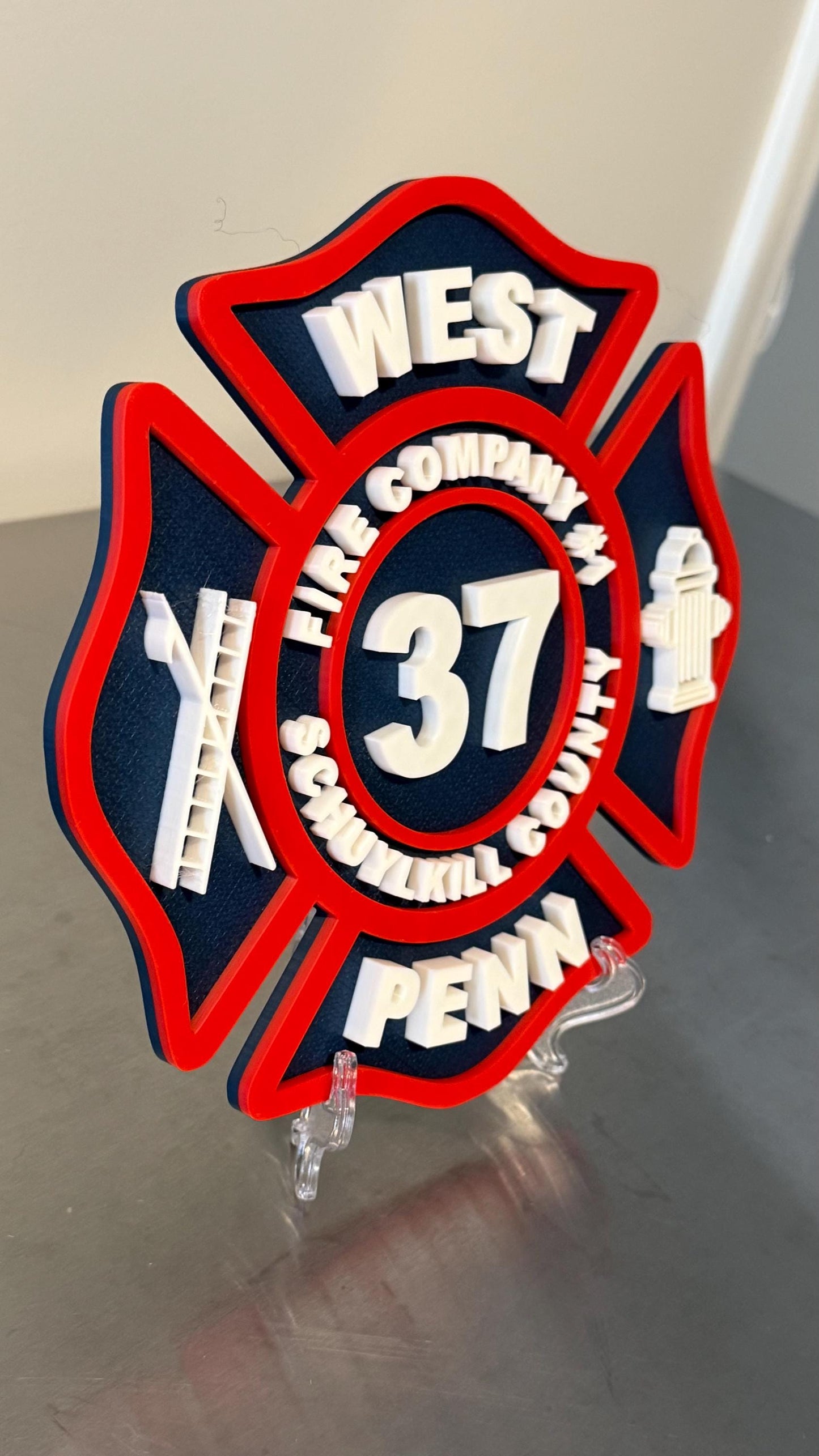Two Color Customizable Fire Department Maltese Cross 3D Plaque First Responder Wall Art