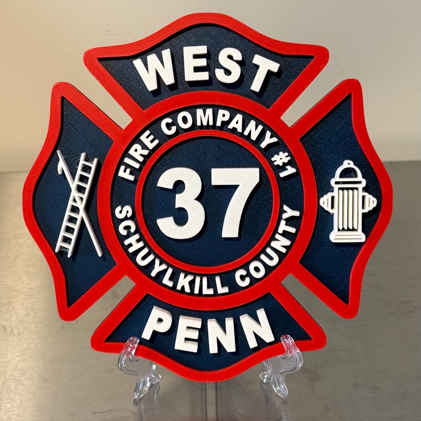 Two Color Customizable Fire Department Maltese Cross 3D Plaque First Responder Wall Art