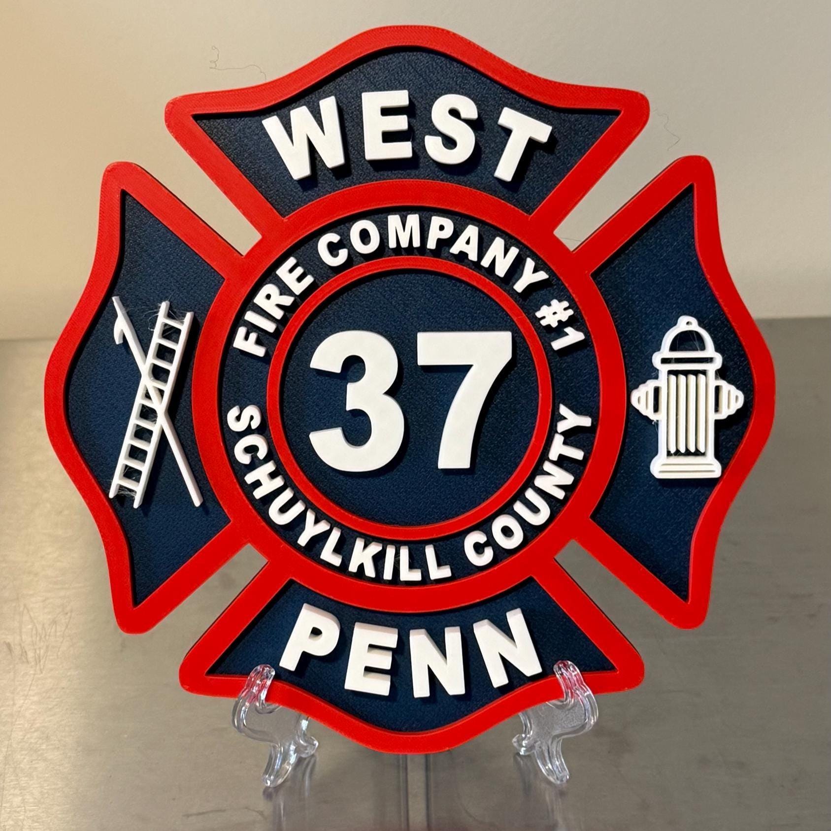 Two Color Customizable Fire Department Maltese Cross 3D Plaque First Responder Wall Art