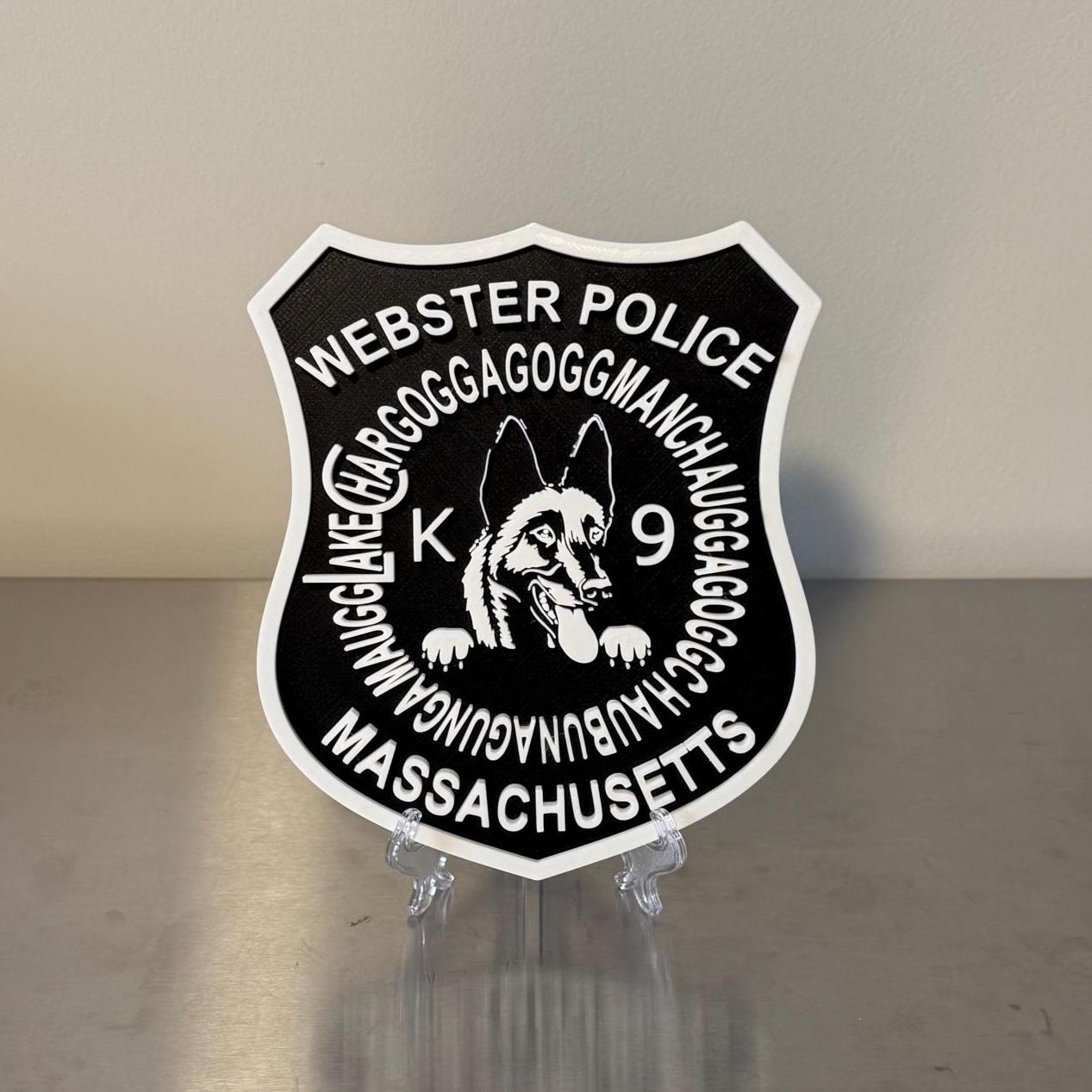 Webster Police K9 Plaque, 3D Embossed Wall Art (Massachusetts First Responder) Massachusetts