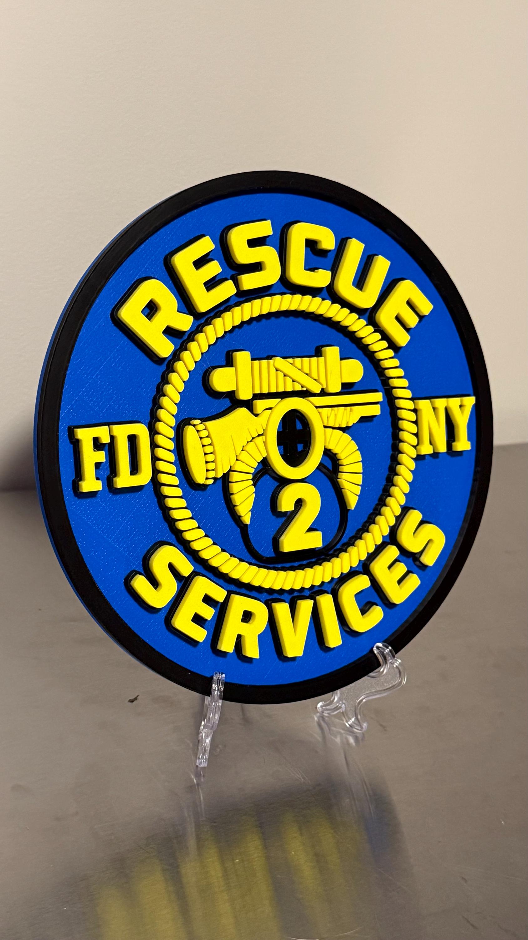 FDNY RESCUE 2, 3, 4 3D Embossed Display Plaque 9" Firefighter Gift, First Responder Firehouse