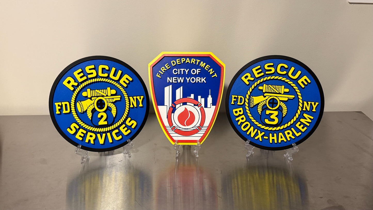 FDNY RESCUE 2, 3, 4 3D Embossed Display Plaque 9" Firefighter Gift, First Responder Firehouse
