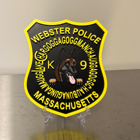 Webster Police K9 Plaque, 3D Embossed Wall Art (Massachusetts First Responder) Massachusetts