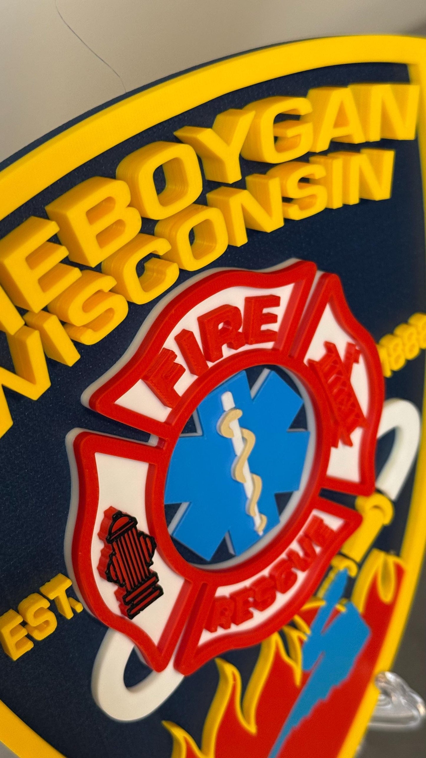 Sheboygan Fire Rescue 3D Plaque - First Responder Wall Art Wisconsin