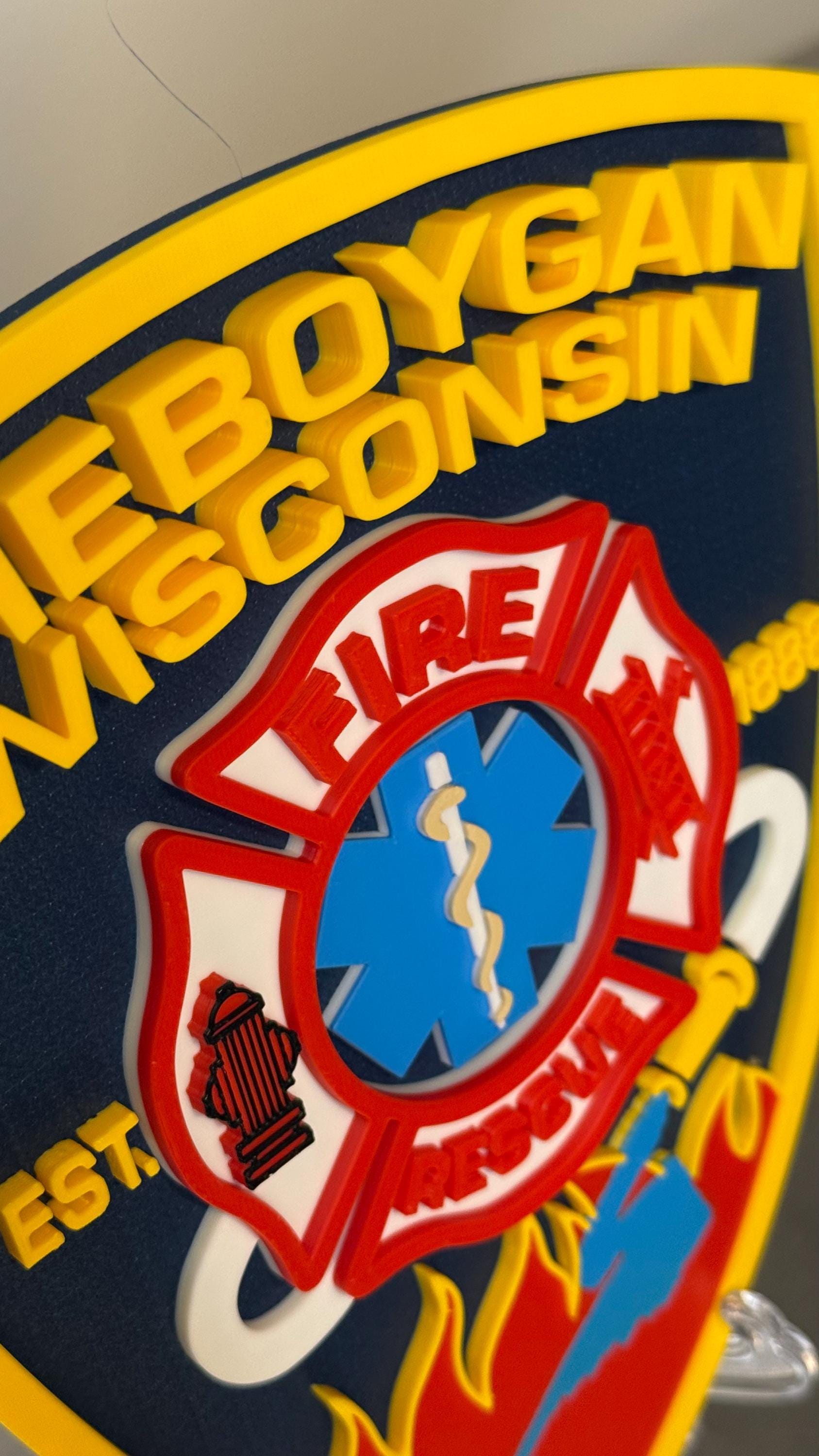 Sheboygan Fire Rescue 3D Plaque - First Responder Wall Art Wisconsin