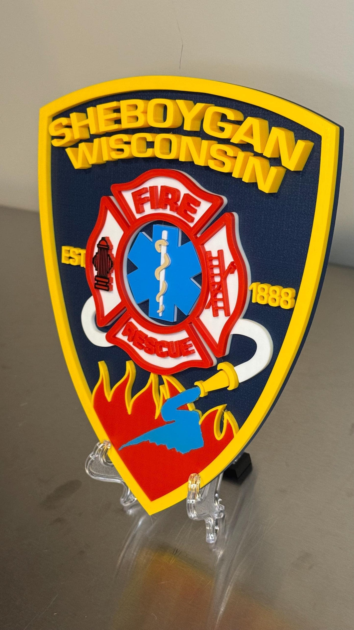 Sheboygan Fire Rescue 3D Plaque - First Responder Wall Art Wisconsin