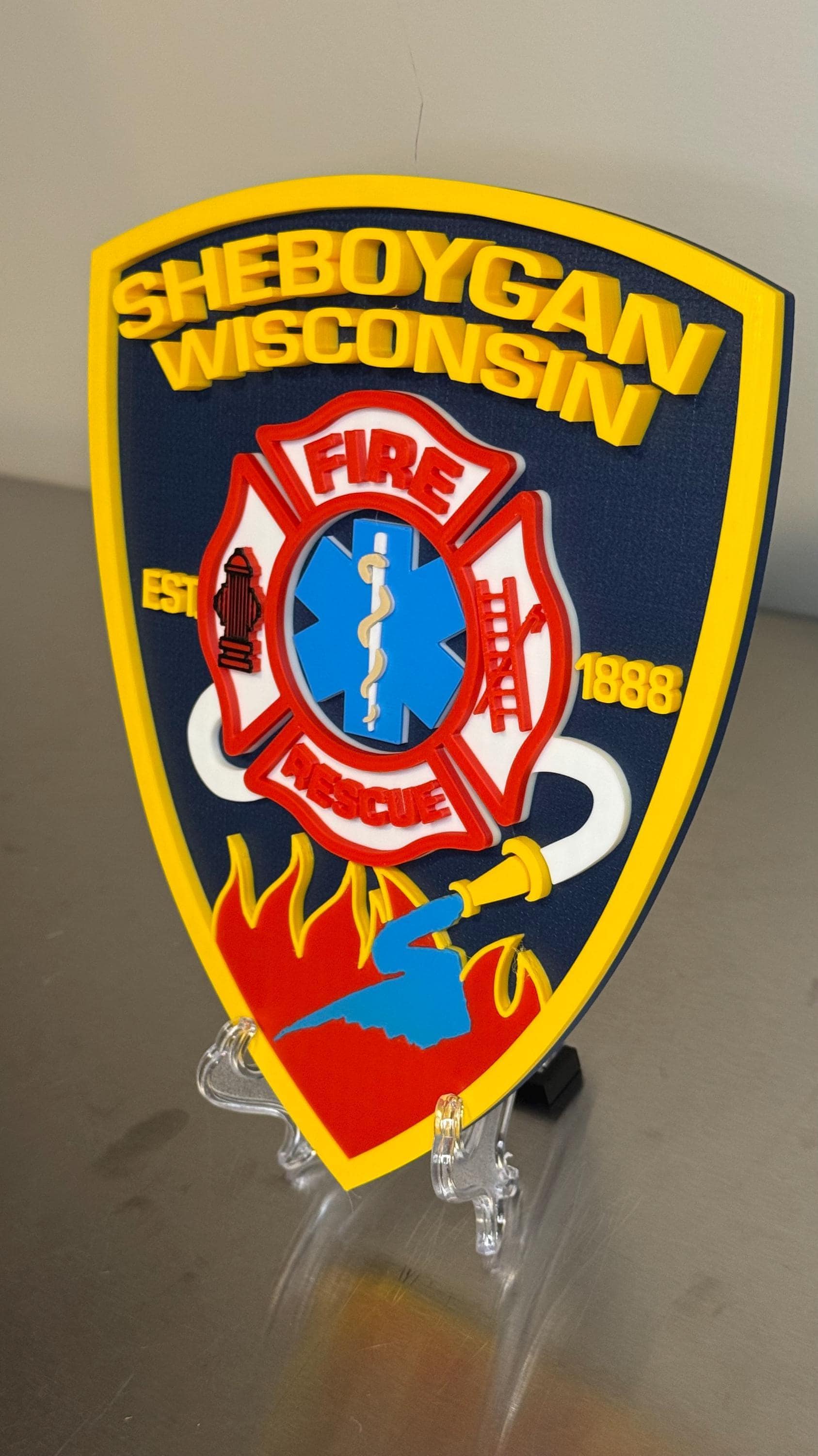 Sheboygan Fire Rescue 3D Plaque - First Responder Wall Art Wisconsin