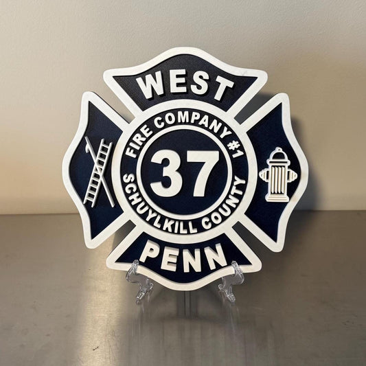 Two Color Customizable Fire Department Maltese Cross 3D Plaque First Responder Wall Art