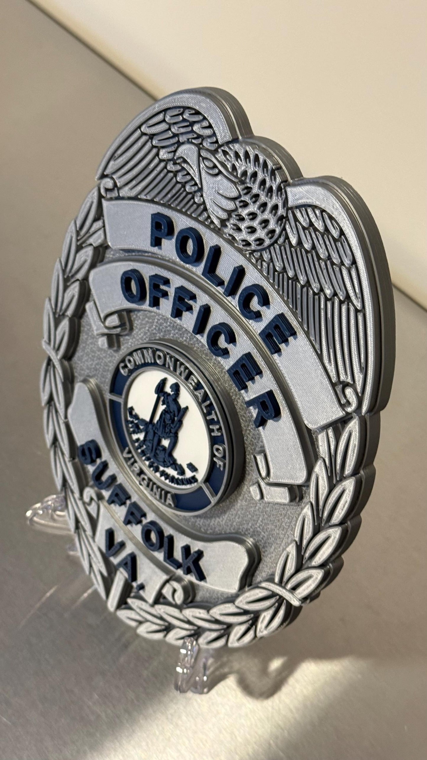 Suffolk VA Police Badge Plaque: 3D Embossed First Responder Gift Virginia