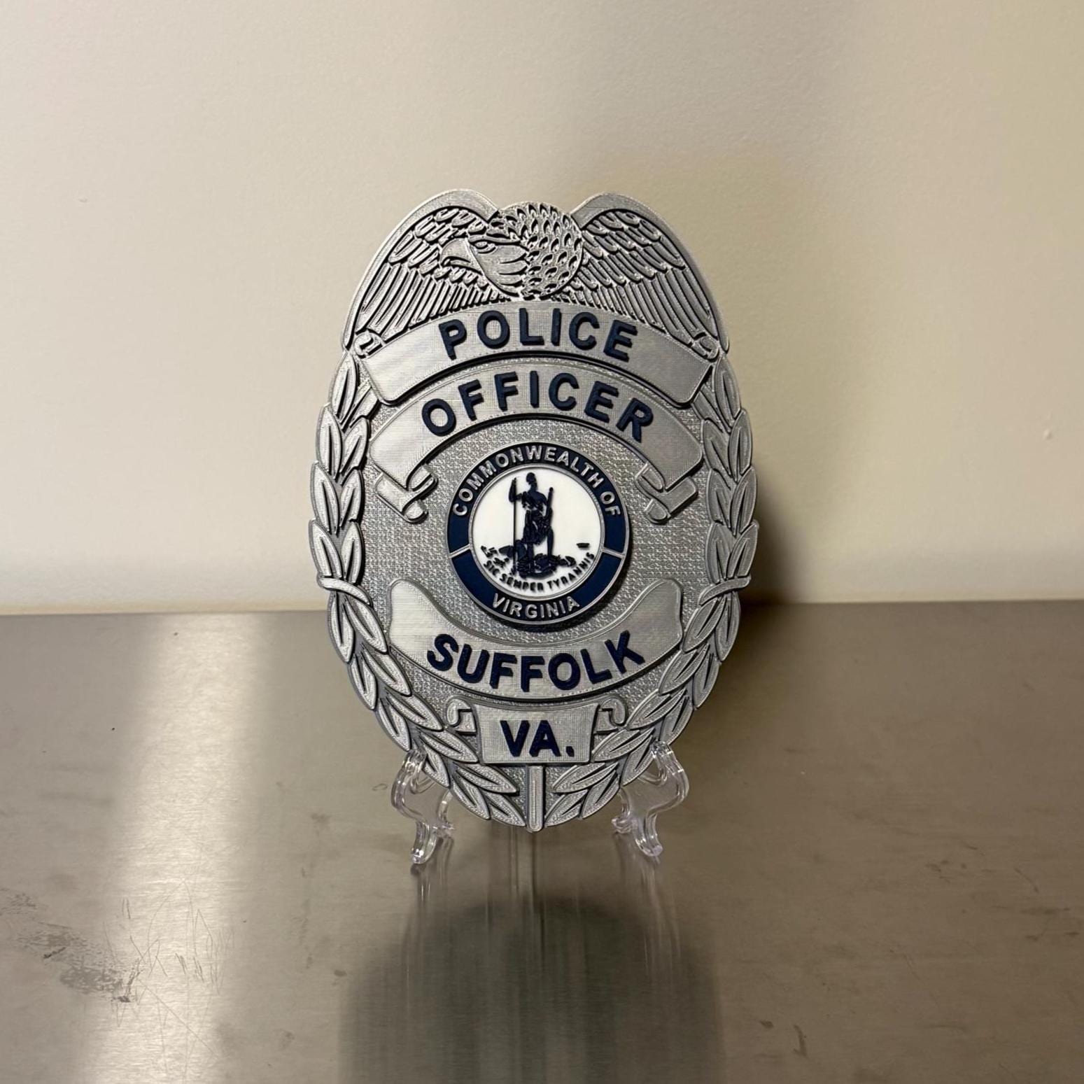Suffolk VA Police Badge Plaque: 3D Embossed First Responder Gift Virginia