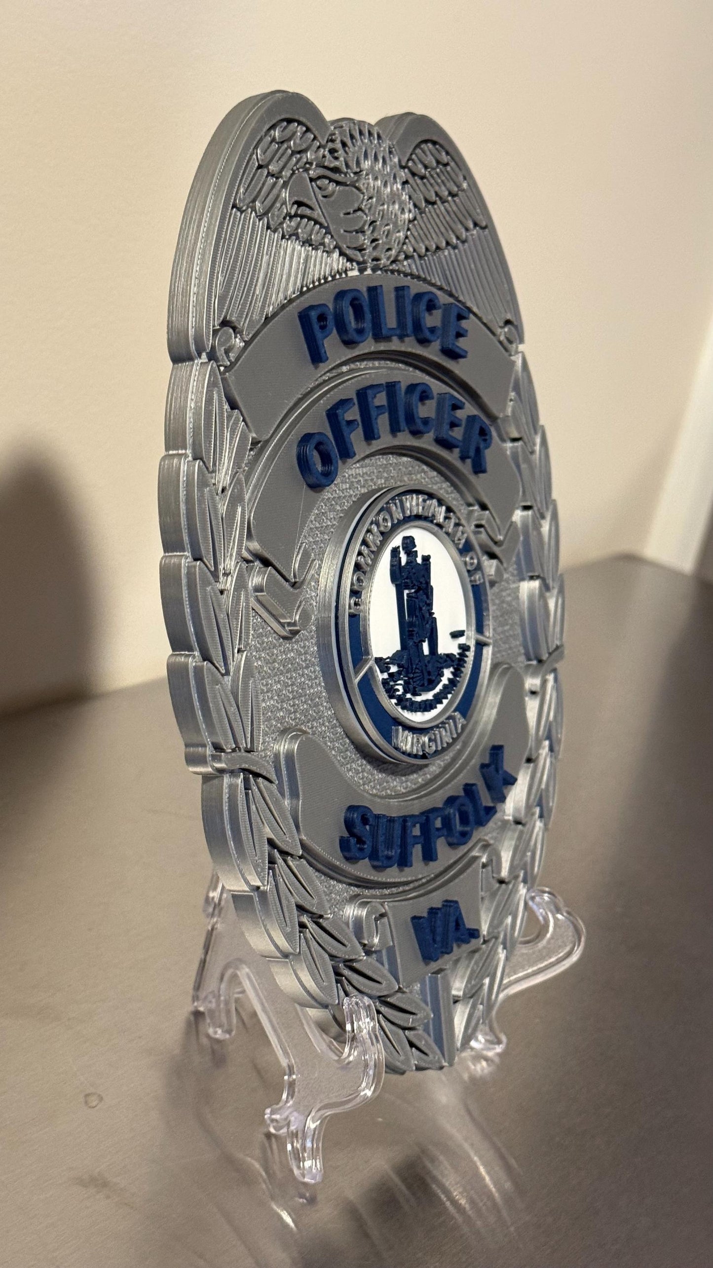 Suffolk VA Police Badge Plaque: 3D Embossed First Responder Gift Virginia