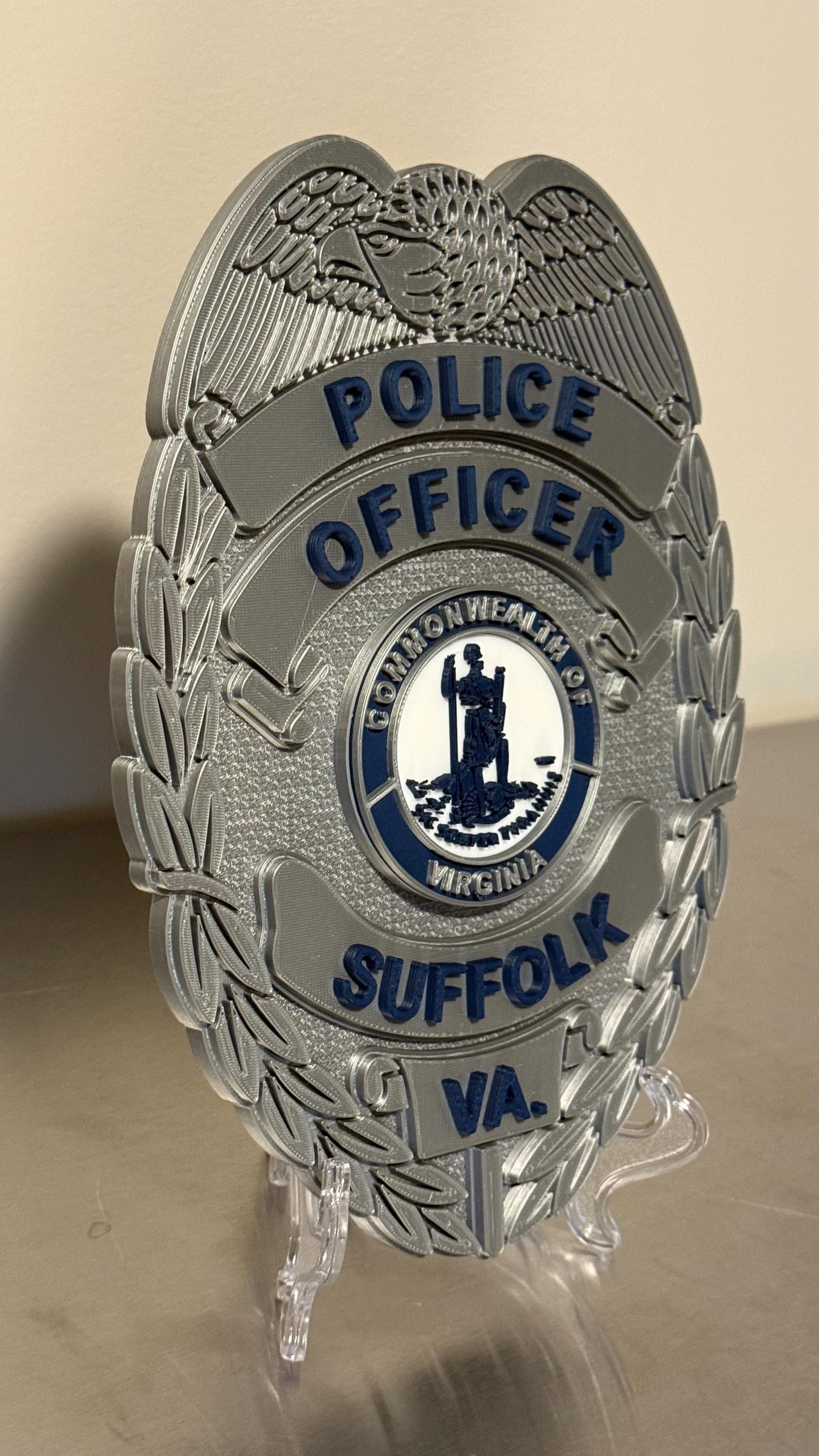Suffolk VA Police Badge Plaque: 3D Embossed First Responder Gift Virginia