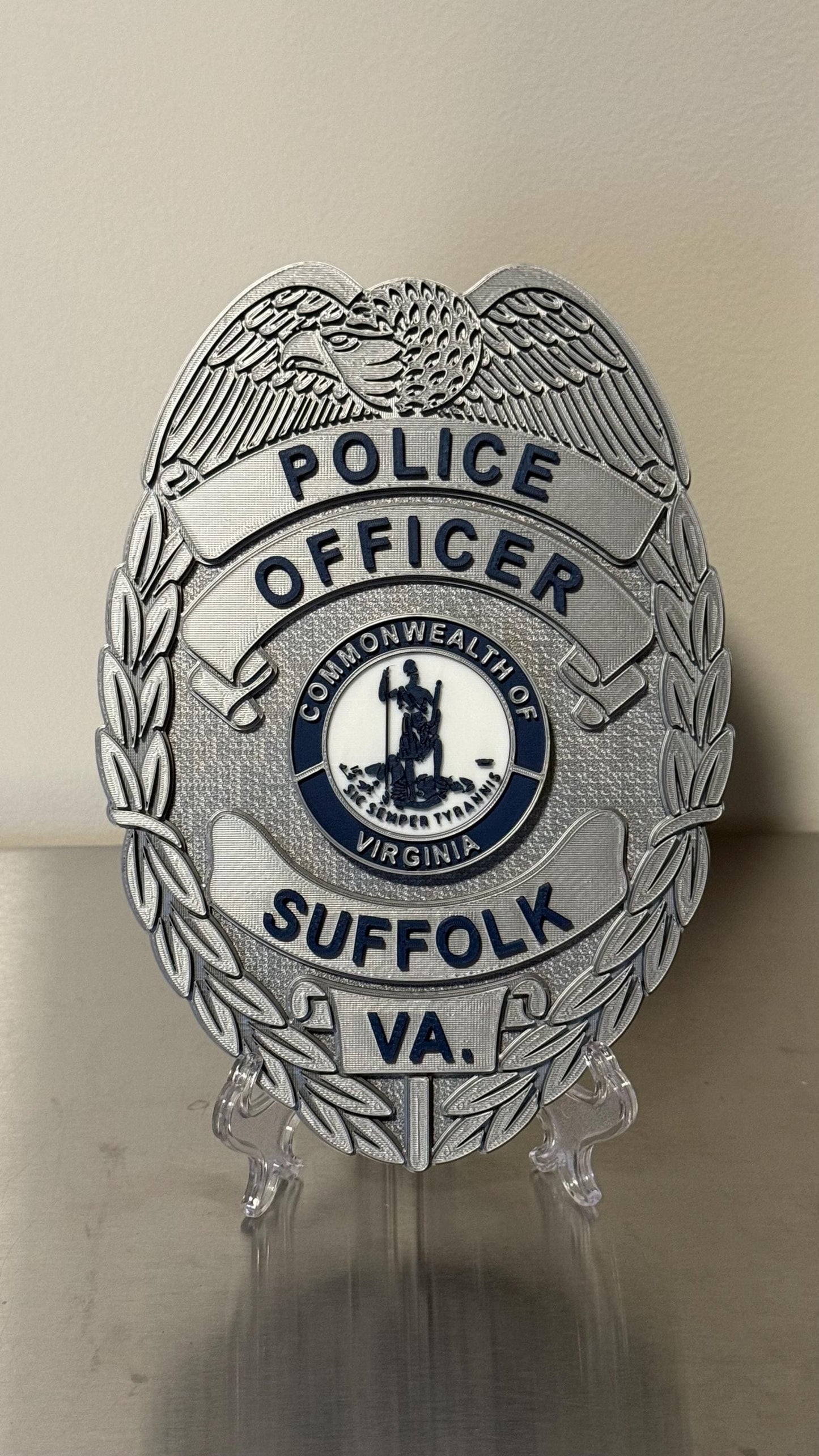 Suffolk VA Police Badge Plaque: 3D Embossed First Responder Gift Virginia