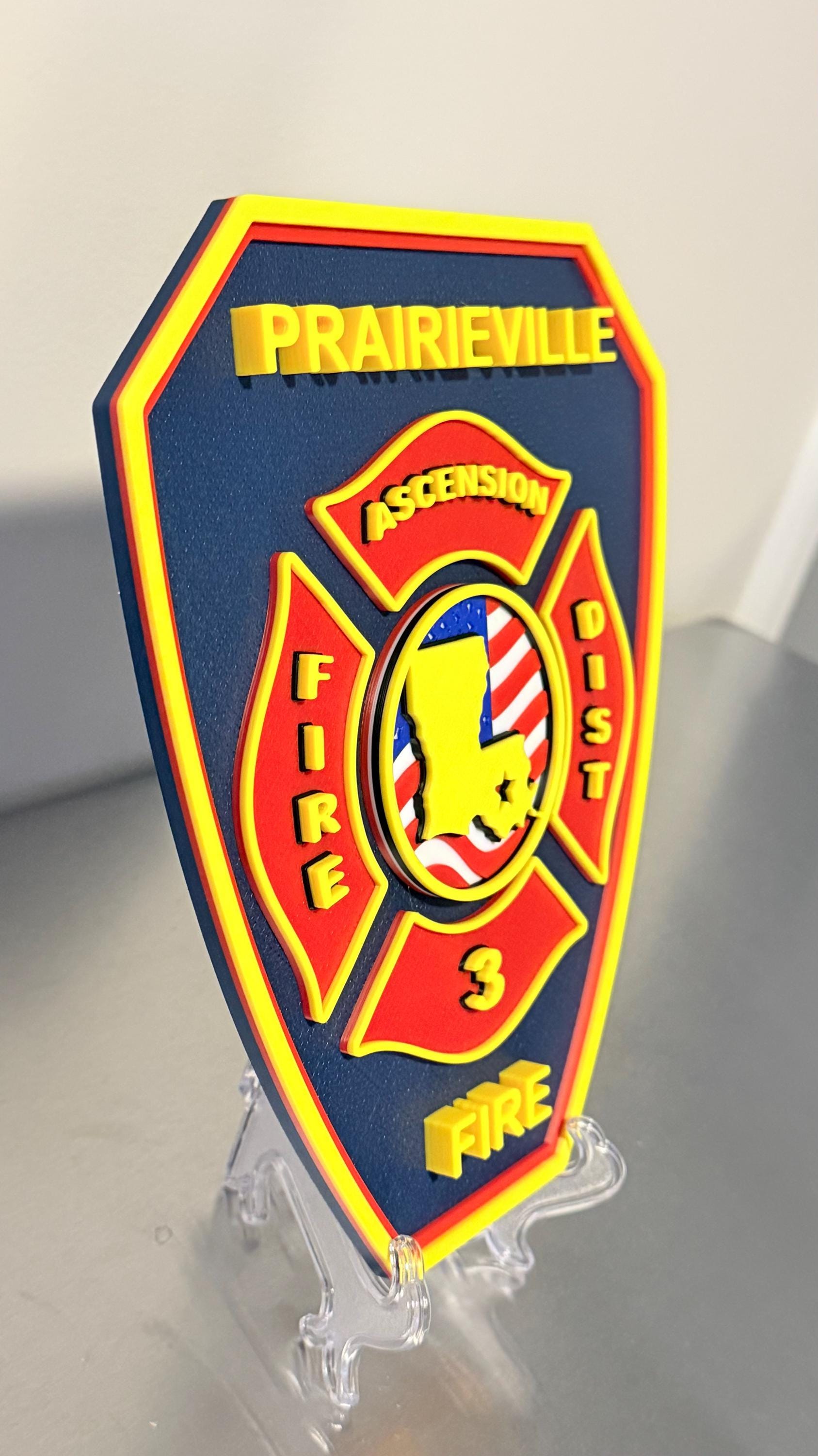 Prairieville Fire Department Plaque, 3D Embossed Design Louisiana