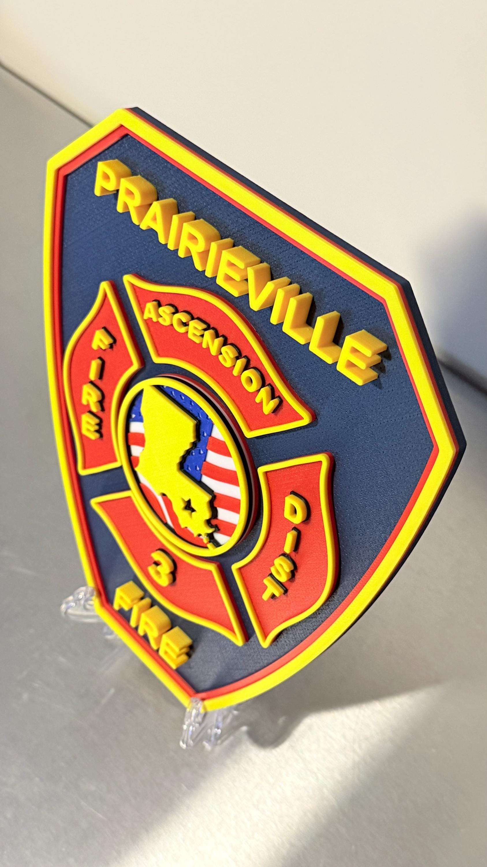 Prairieville Fire Department Plaque, 3D Embossed Design Louisiana