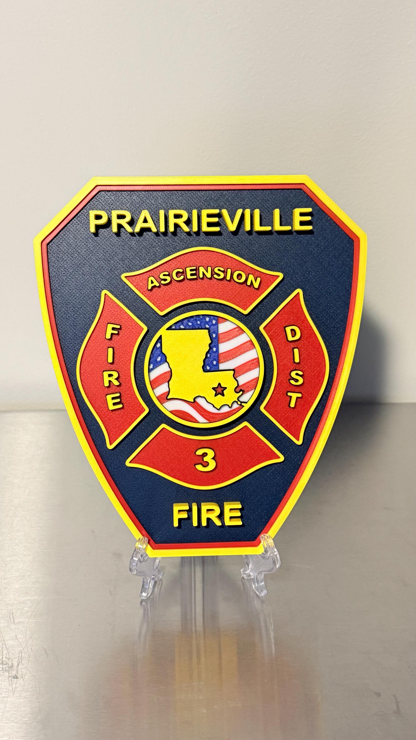Prairieville Fire Department Plaque, 3D Embossed Design Louisiana