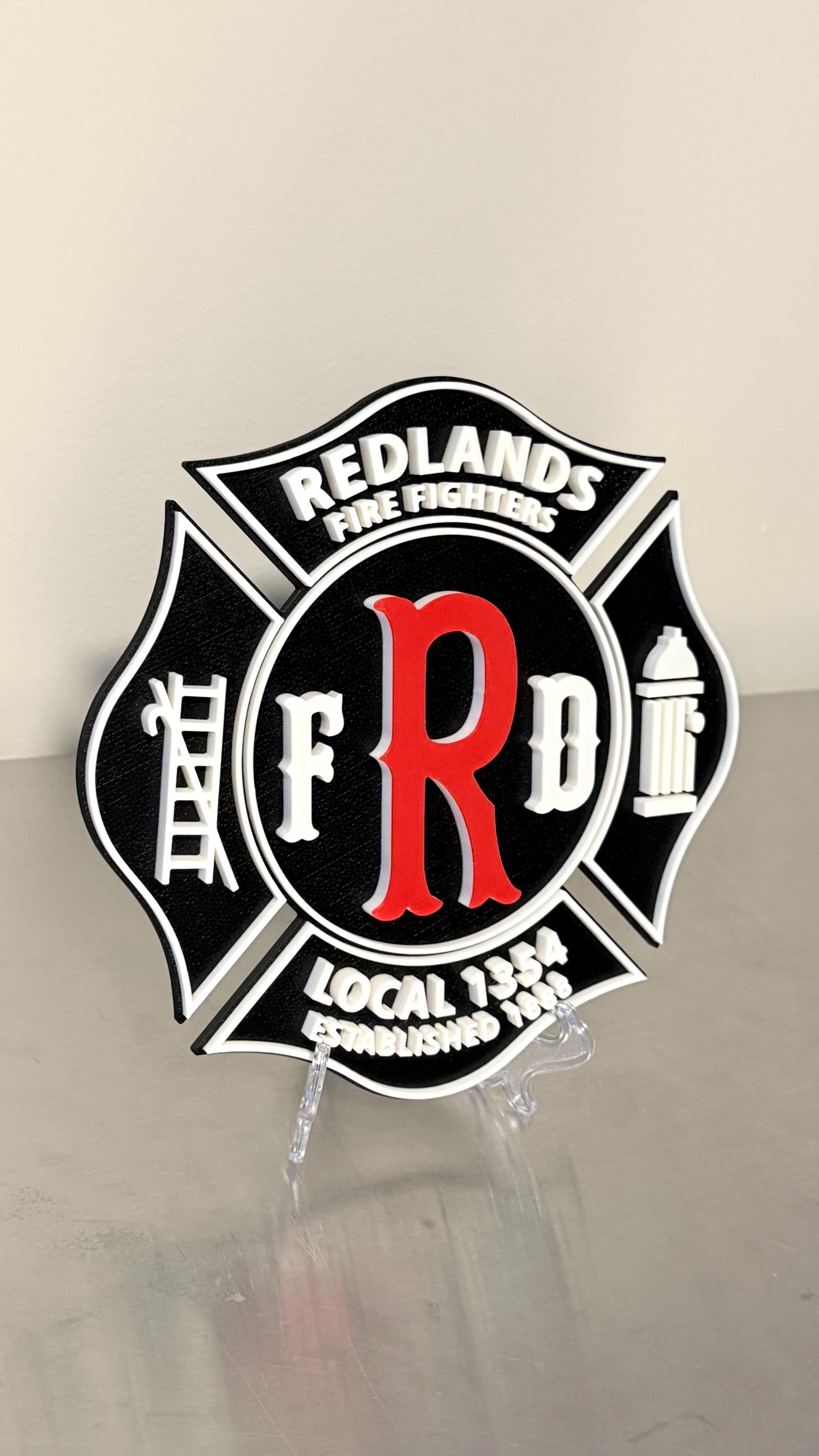 Redlands Fire Fighters Local 1354 3D Display Plaque California 9" California
