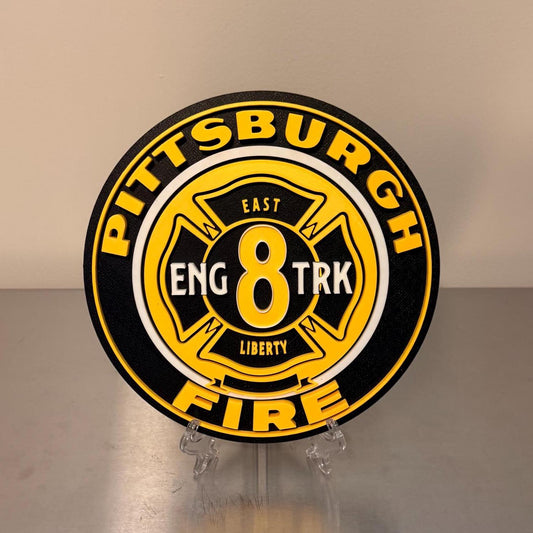 Pittsburgh Fire Department Engine 8 Truck 8 3D Embossed Plaque: First Responder Wall Art Pennsylvania