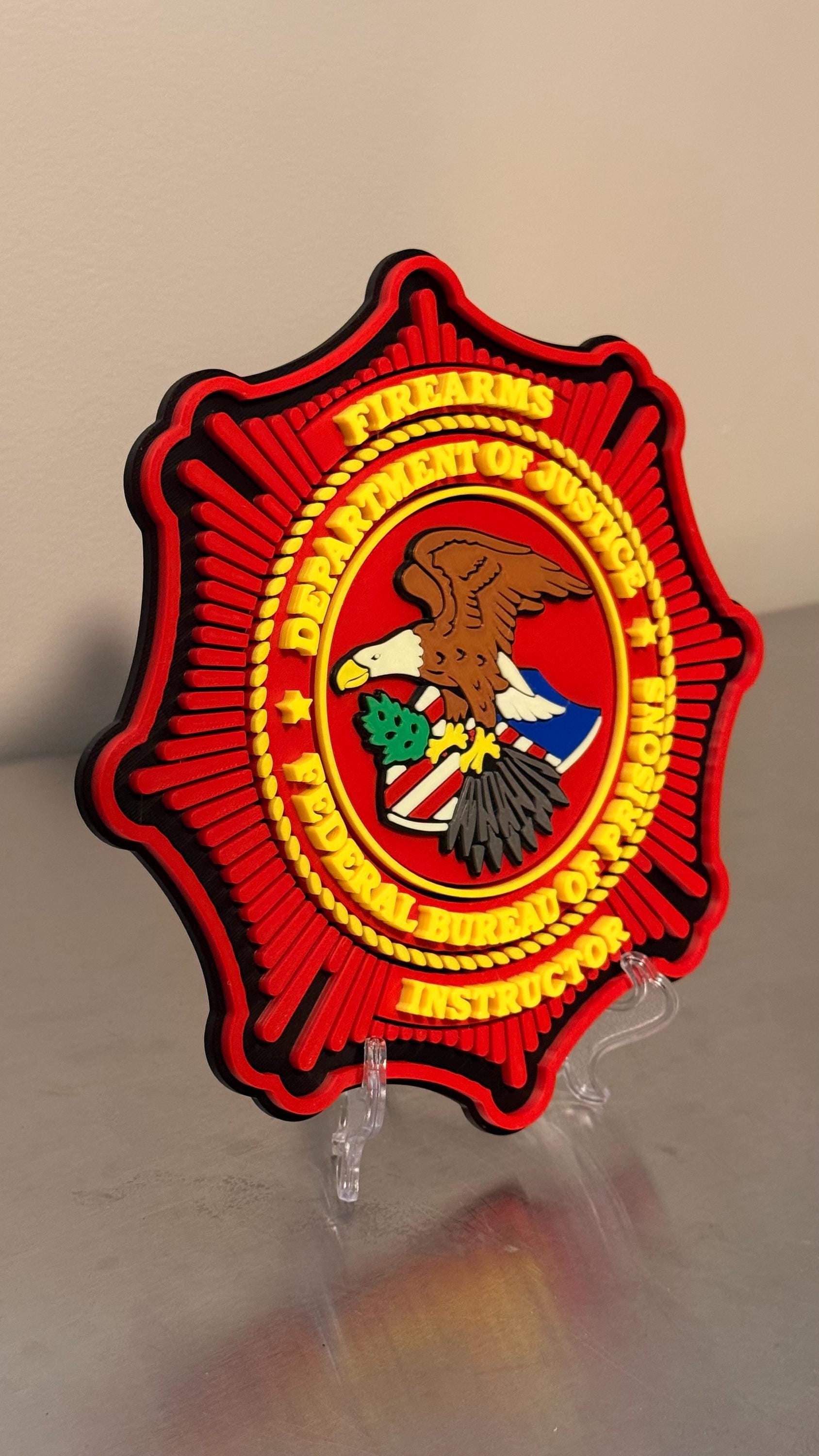 Federal Prison Firearms Instructor Plaque - 3D Embossed DOJ Display Government